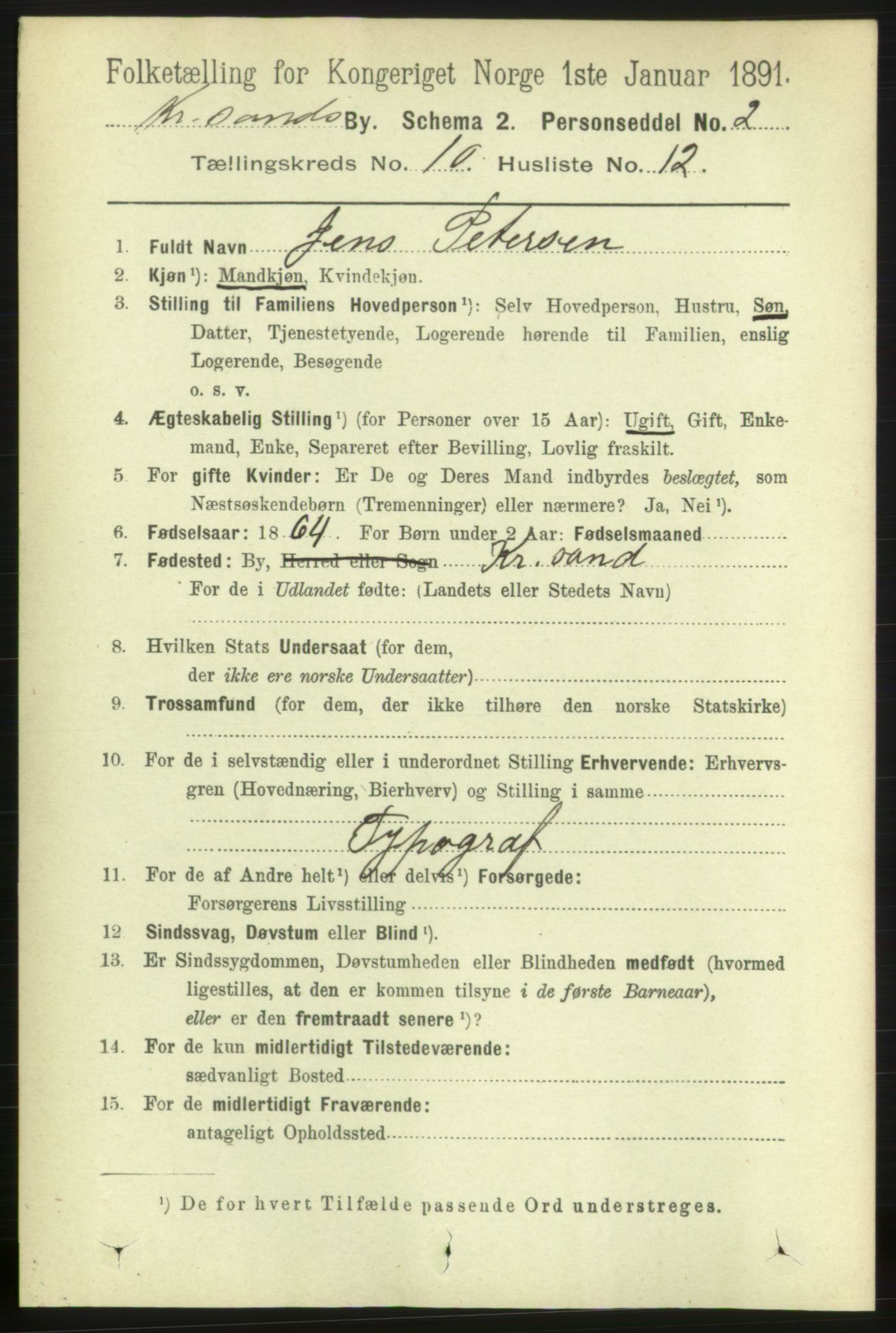 RA, 1891 census for 1001 Kristiansand, 1891, p. 5497