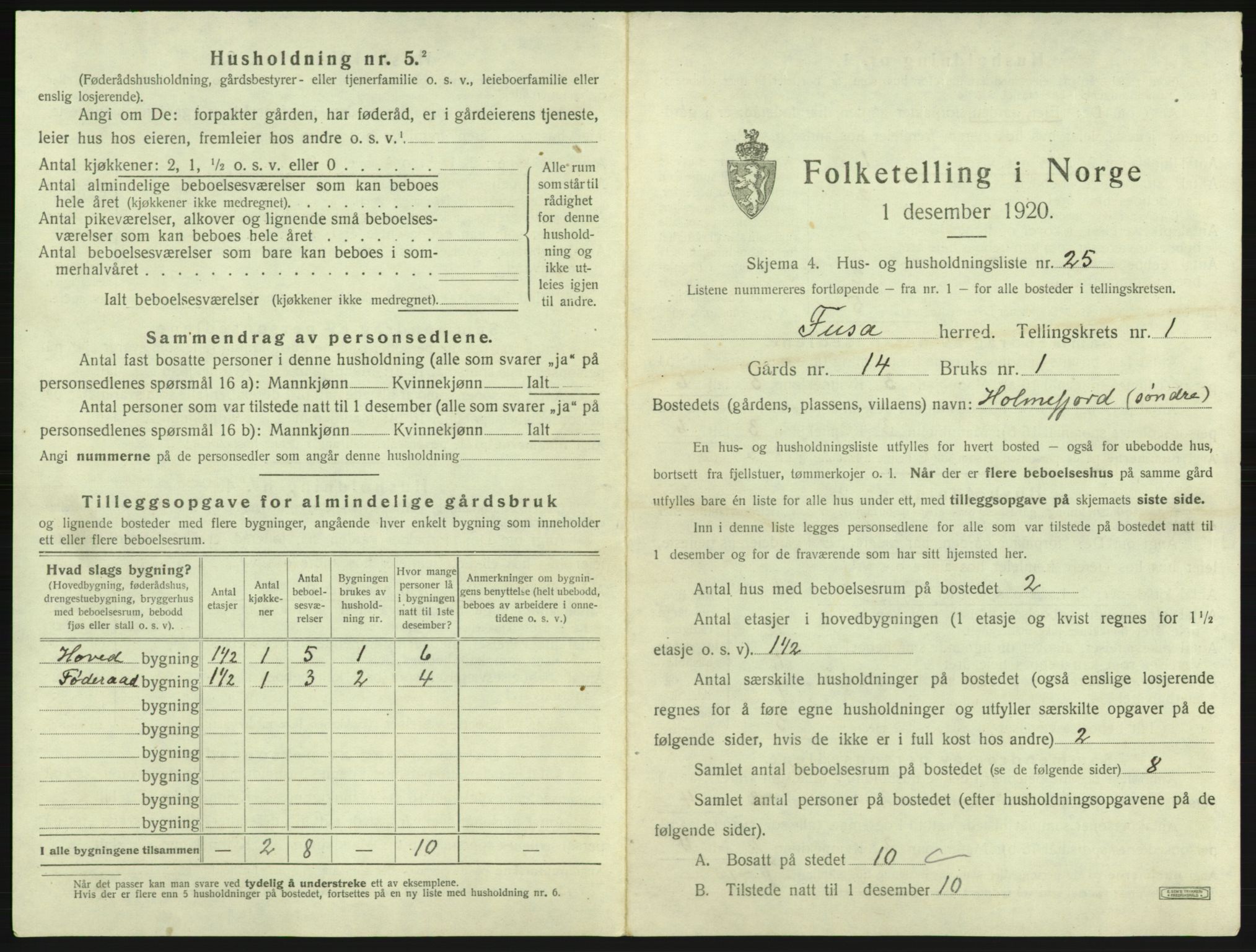 SAB, 1920 census for Fusa, 1920, p. 72