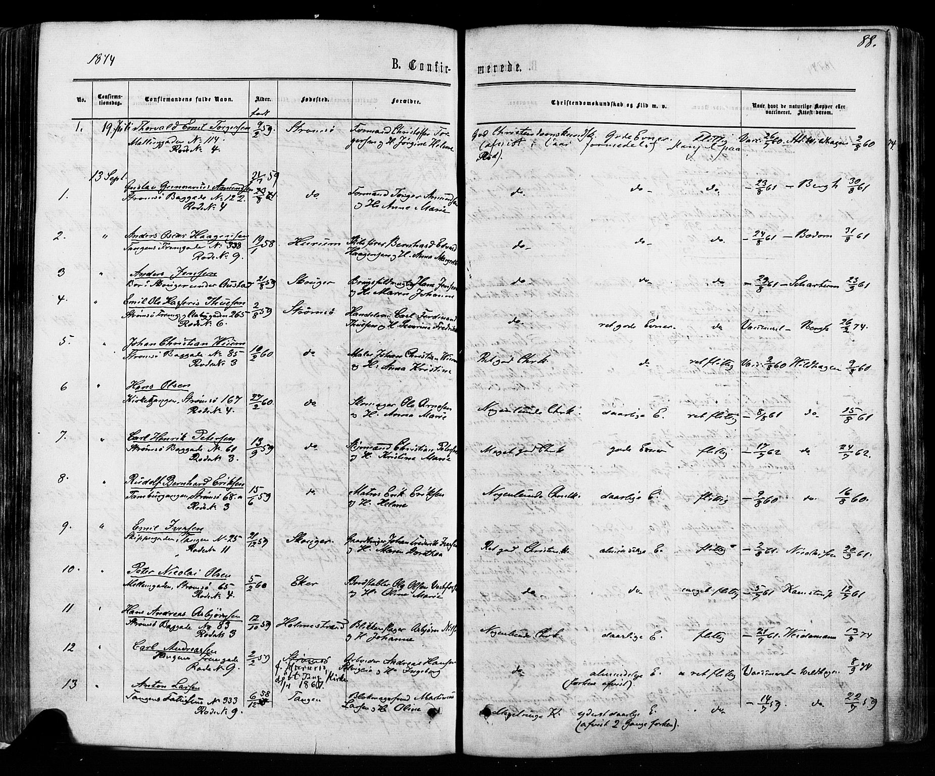 Strømsø kirkebøker, AV/SAKO-A-246/F/Fa/L0018: Parish register (official) no. I 18, 1865-1878, p. 88