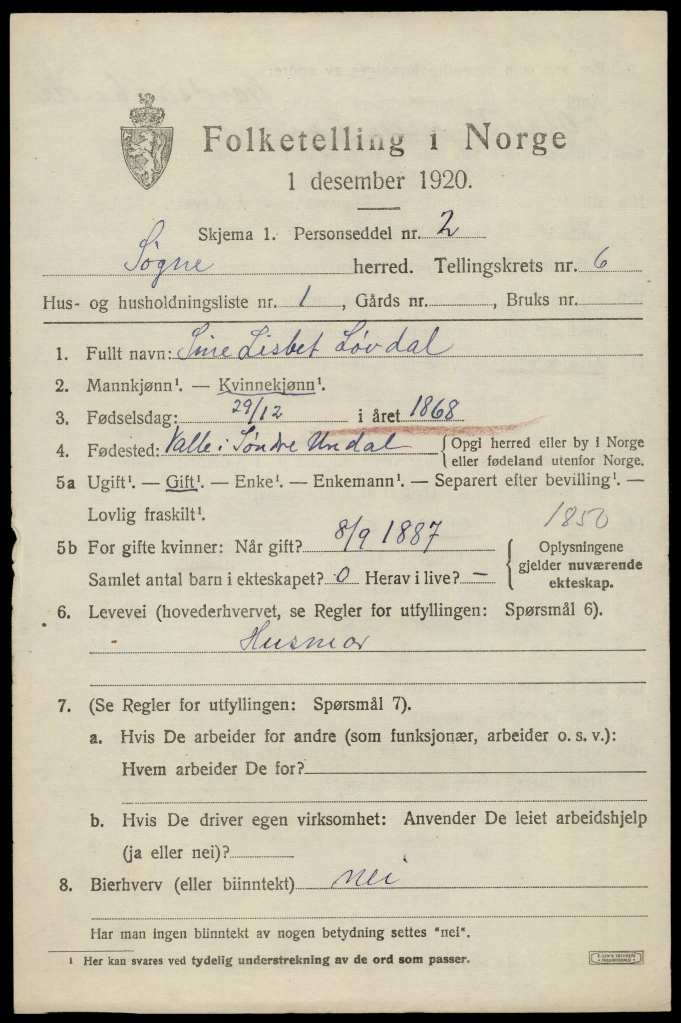 SAK, 1920 census for Søgne, 1920, p. 2777