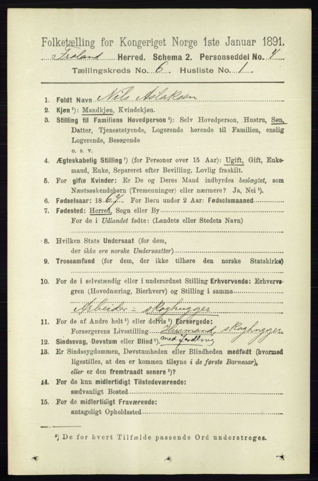 RA, 1891 census for 0919 Froland, 1891, p. 2207