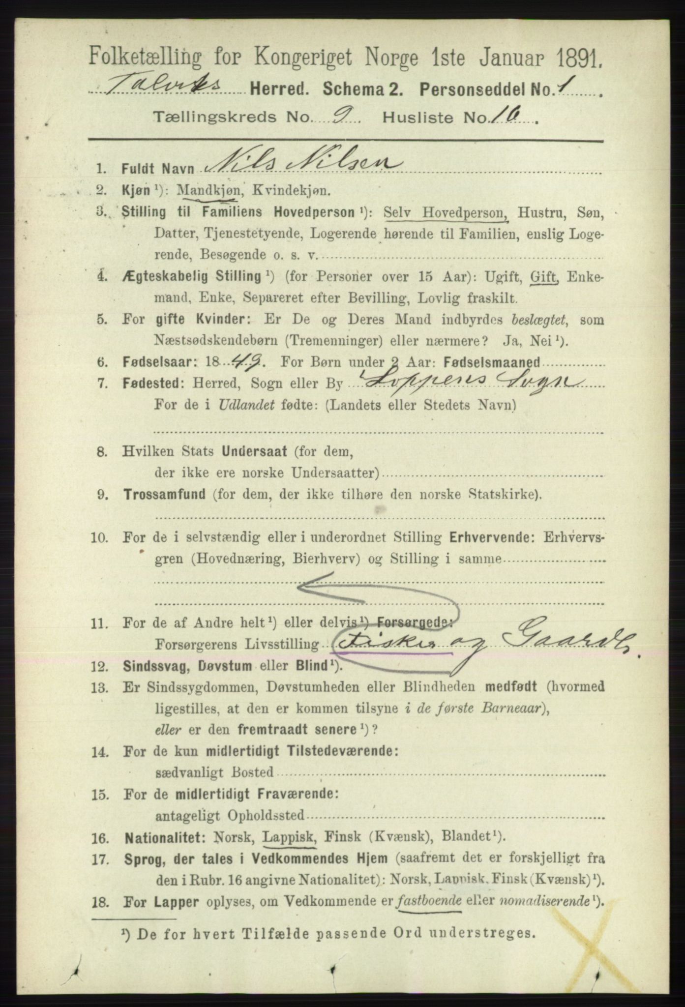 RA, 1891 census for 2013 Talvik, 1891, p. 2249