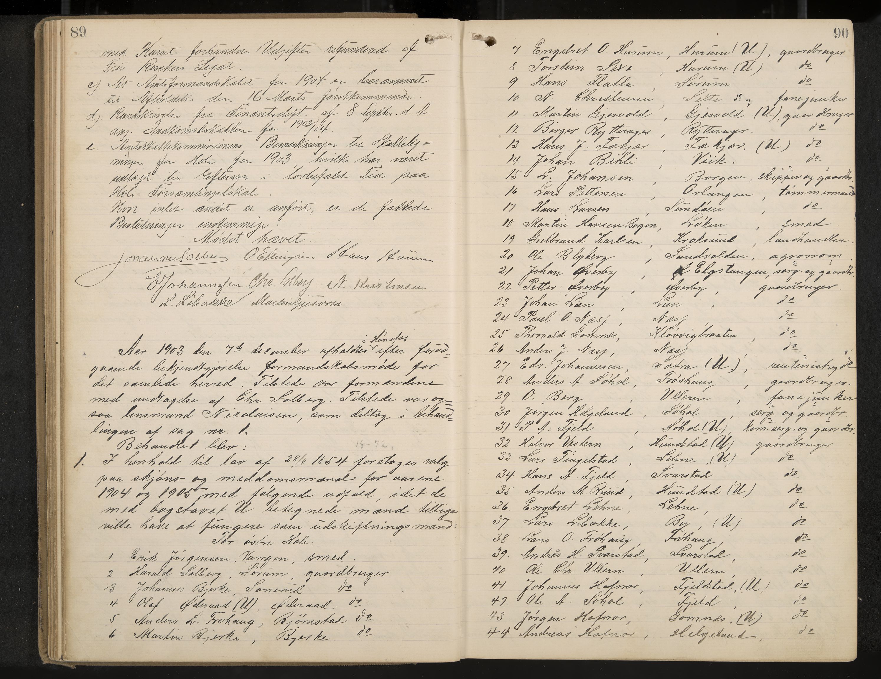 Hole formannskap og sentraladministrasjon, IKAK/0612021-1/A/Aa/L0004: Møtebok med register, 1902-1910, p. 89-90