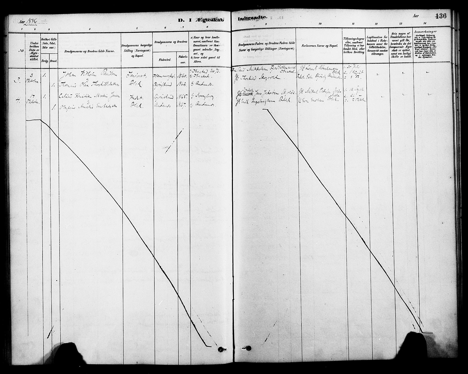 Ministerialprotokoller, klokkerbøker og fødselsregistre - Nordland, AV/SAT-A-1459/899/L1436: Parish register (official) no. 899A04, 1881-1896, p. 136