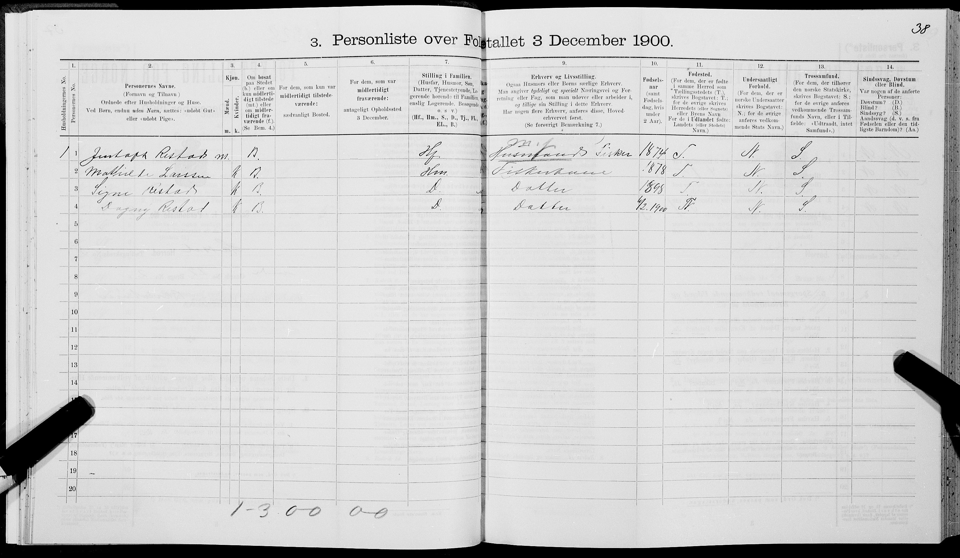 SAT, 1900 census for Hadsel, 1900, p. 502