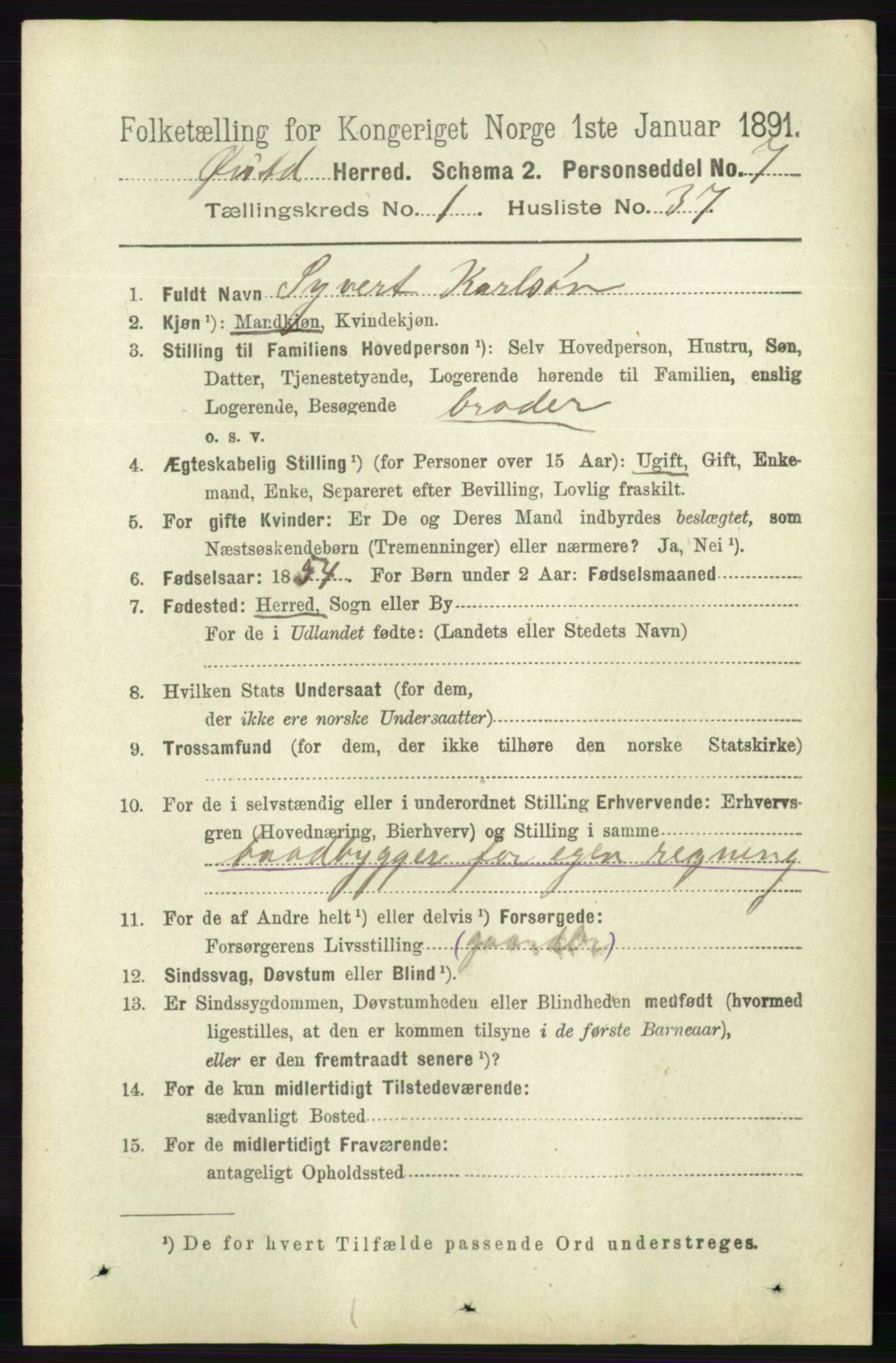 RA, 1891 census for 0920 Øyestad, 1891, p. 287