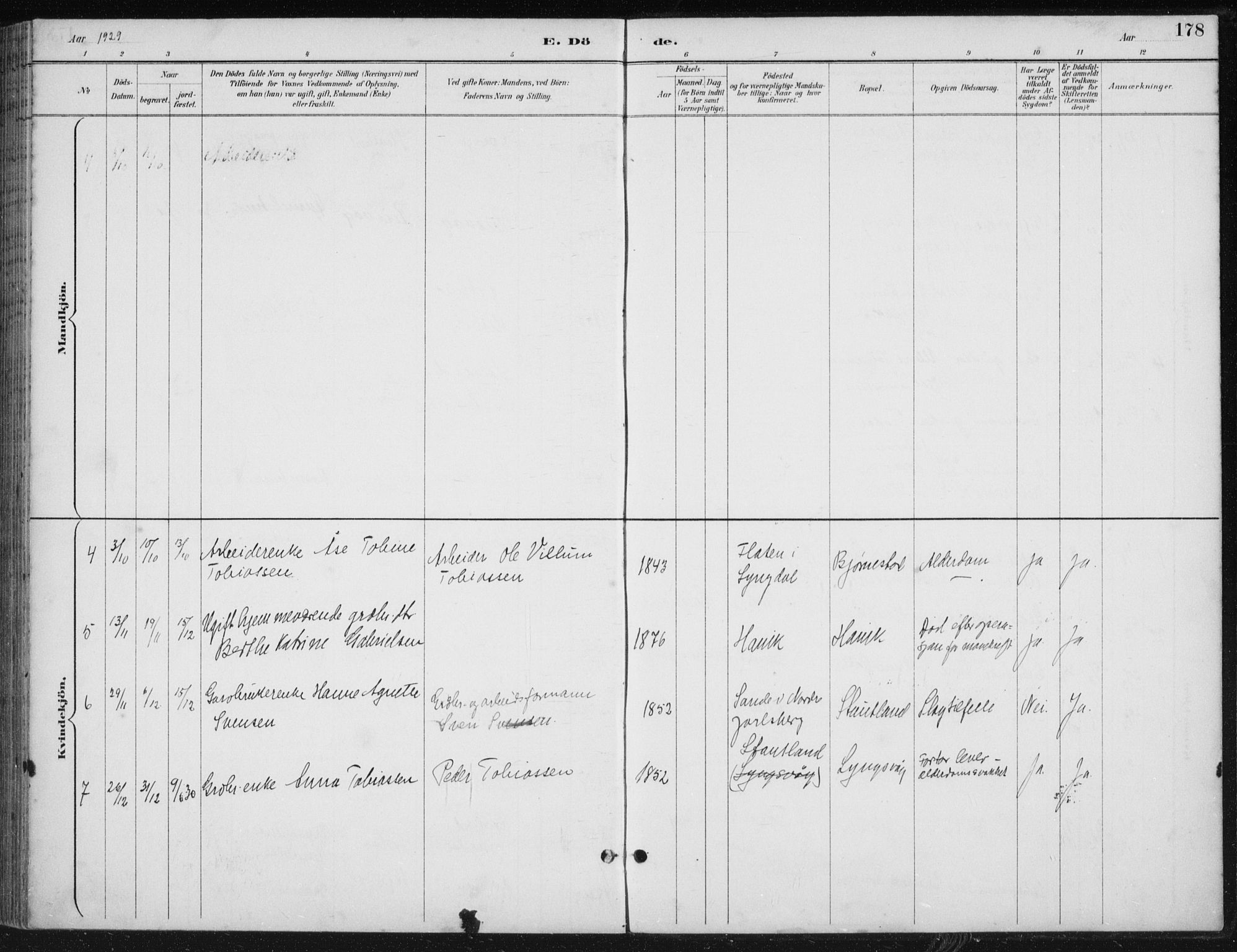 Herad sokneprestkontor, AV/SAK-1111-0018/F/Fb/Fbb/L0004: Parish register (copy) no. B 4, 1890-1935, p. 178