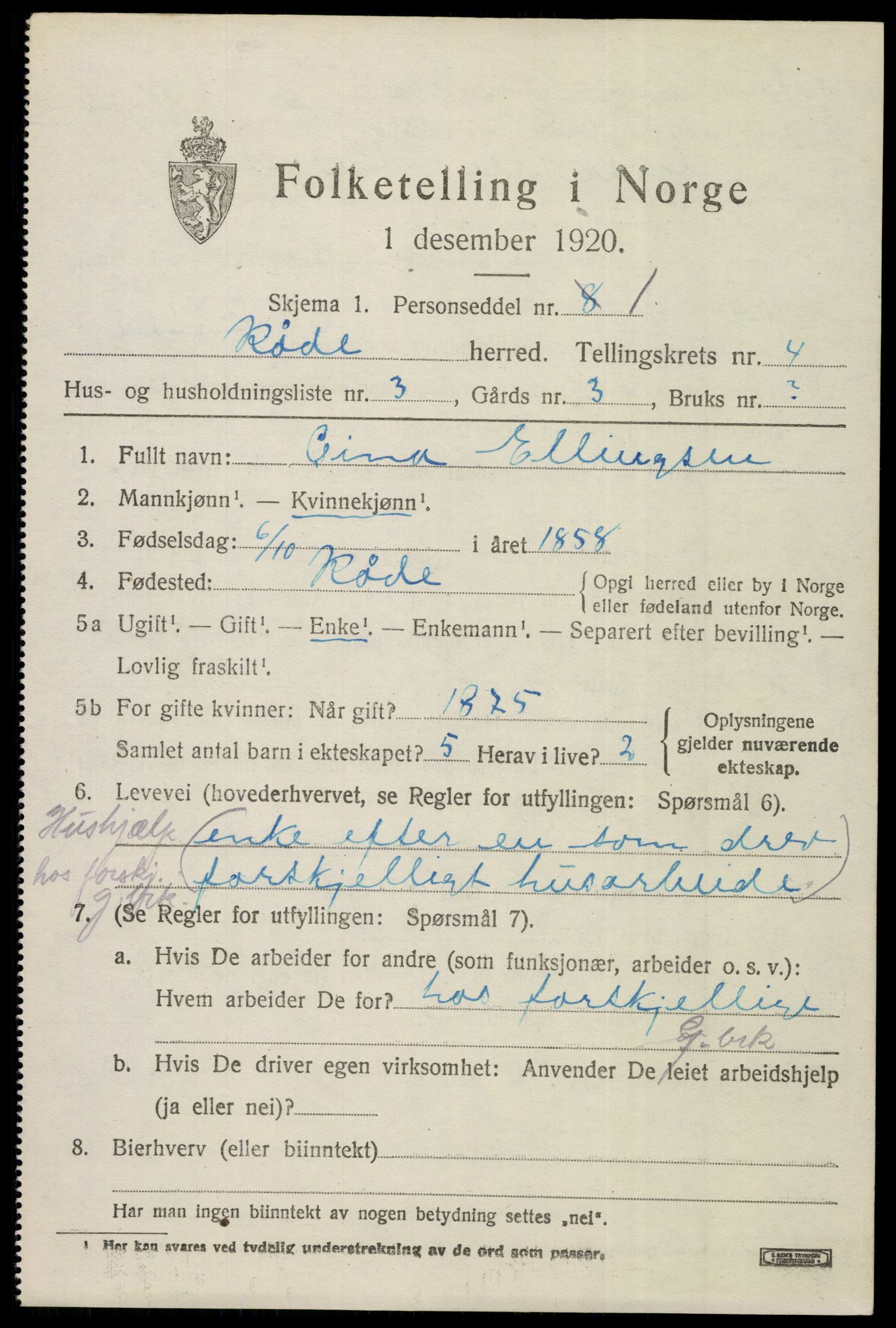 SAO, 1920 census for Råde, 1920, p. 4055