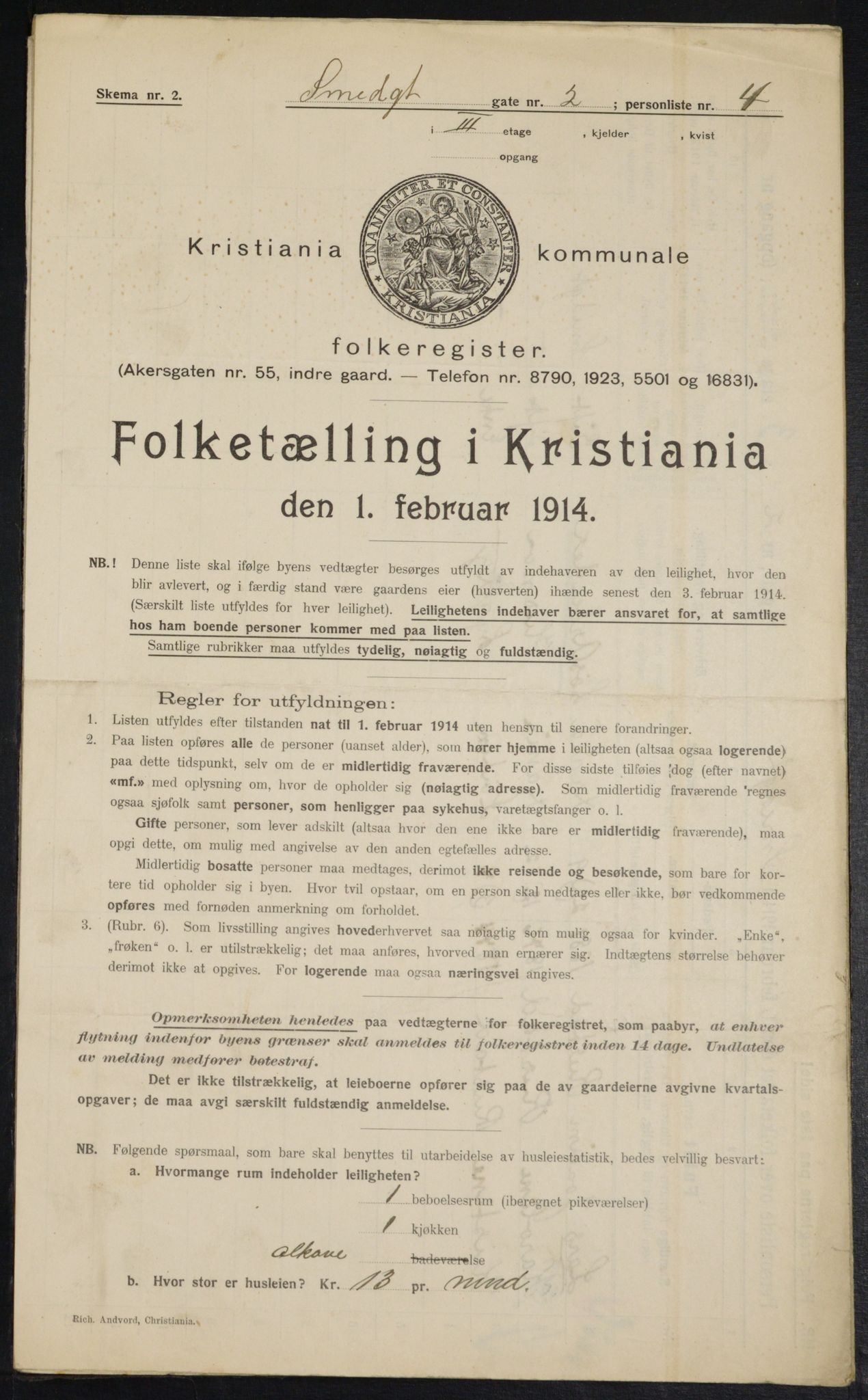 OBA, Municipal Census 1914 for Kristiania, 1914, p. 96964