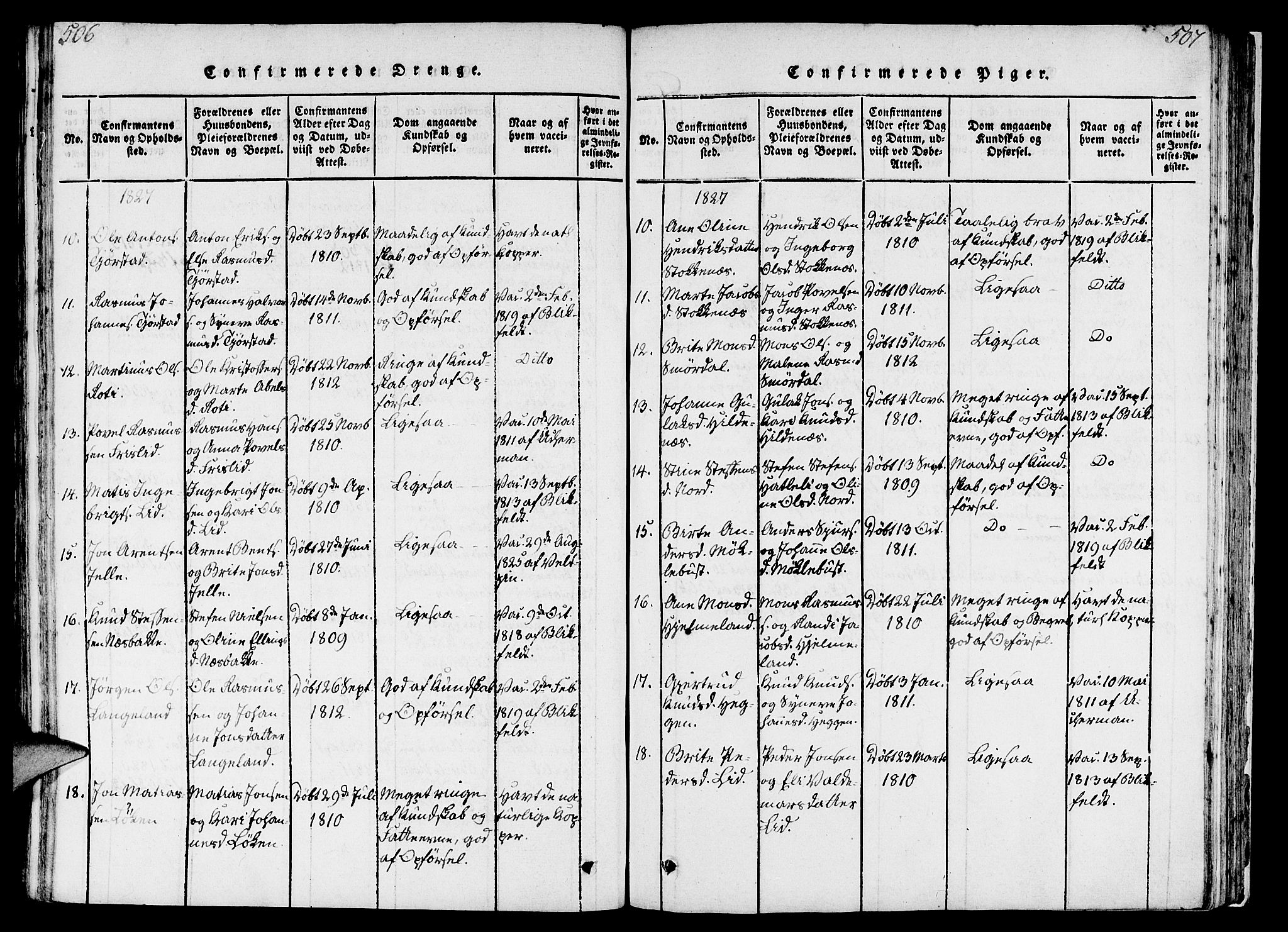 Eid sokneprestembete, AV/SAB-A-82301/H/Haa/Haaa/L0005: Parish register (official) no. A 5, 1816-1830, p. 506-507