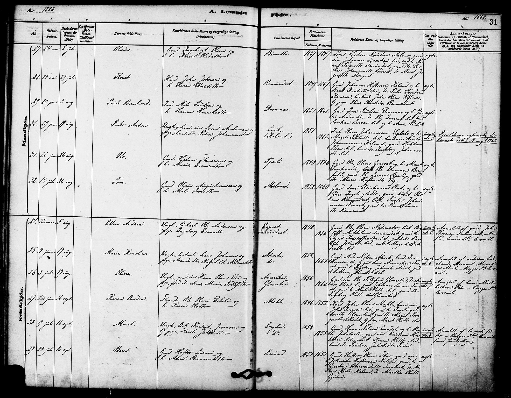 Ministerialprotokoller, klokkerbøker og fødselsregistre - Møre og Romsdal, AV/SAT-A-1454/578/L0906: Parish register (official) no. 578A05, 1878-1886, p. 31