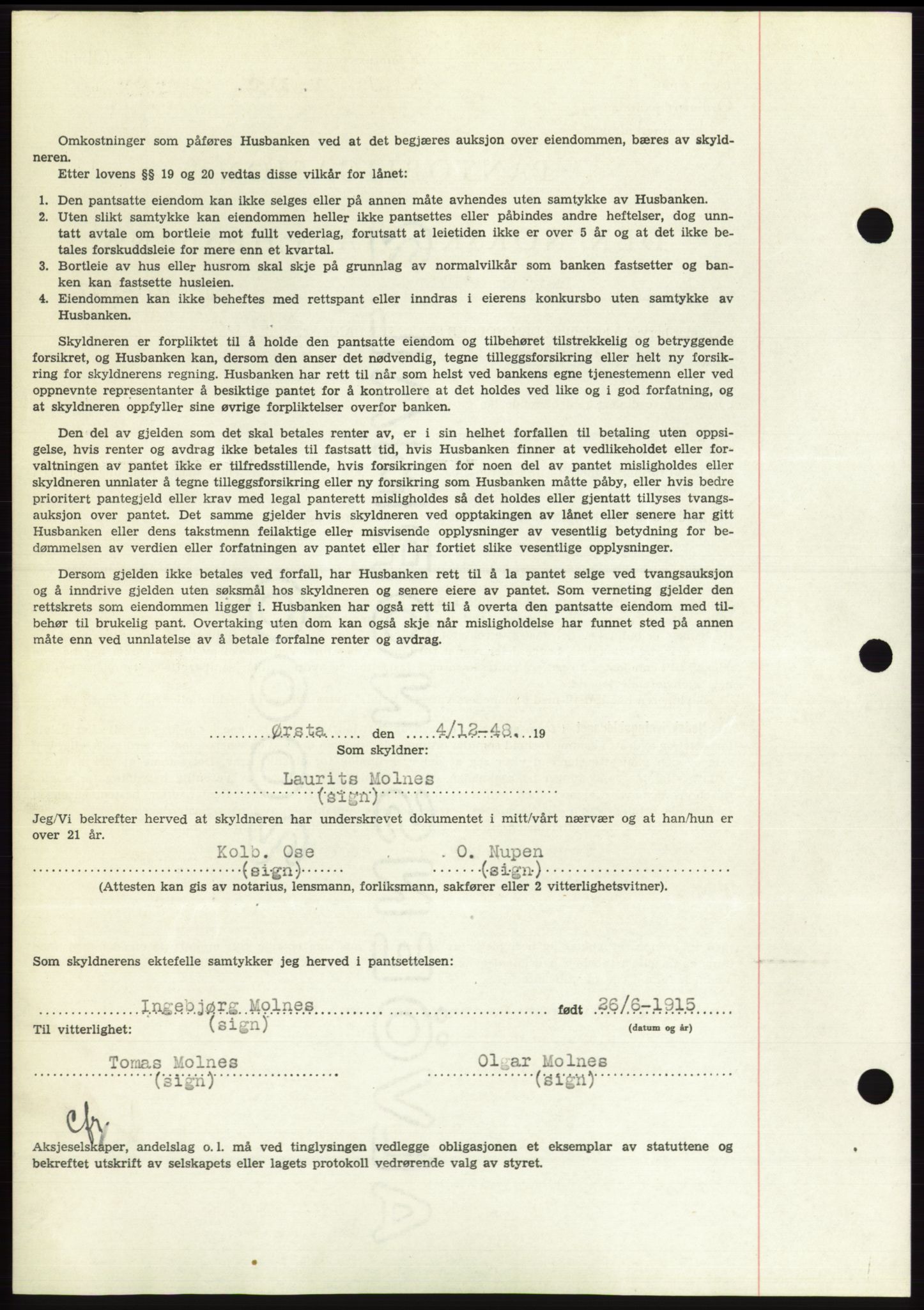 Søre Sunnmøre sorenskriveri, AV/SAT-A-4122/1/2/2C/L0116: Mortgage book no. 4B, 1948-1949, Diary no: : 1806/1948