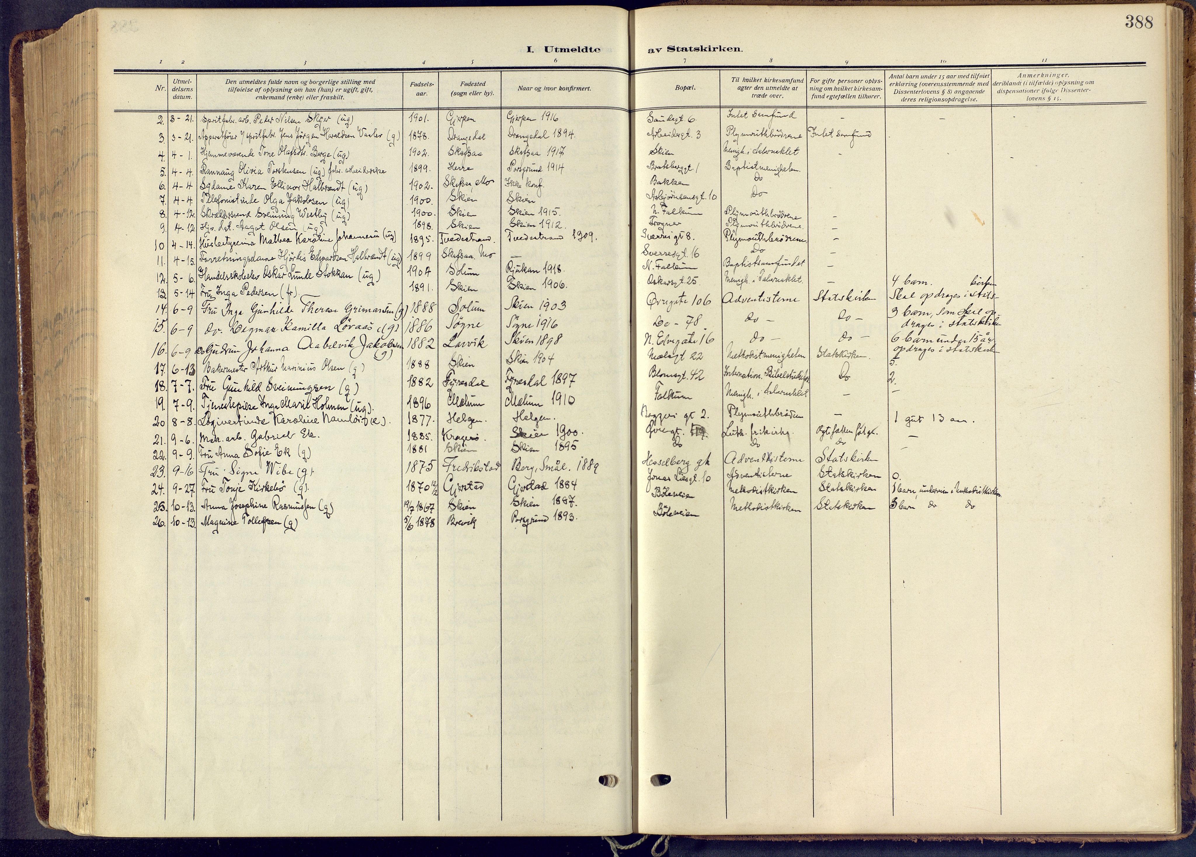 Skien kirkebøker, SAKO/A-302/F/Fa/L0013: Parish register (official) no. 13, 1915-1921, p. 388