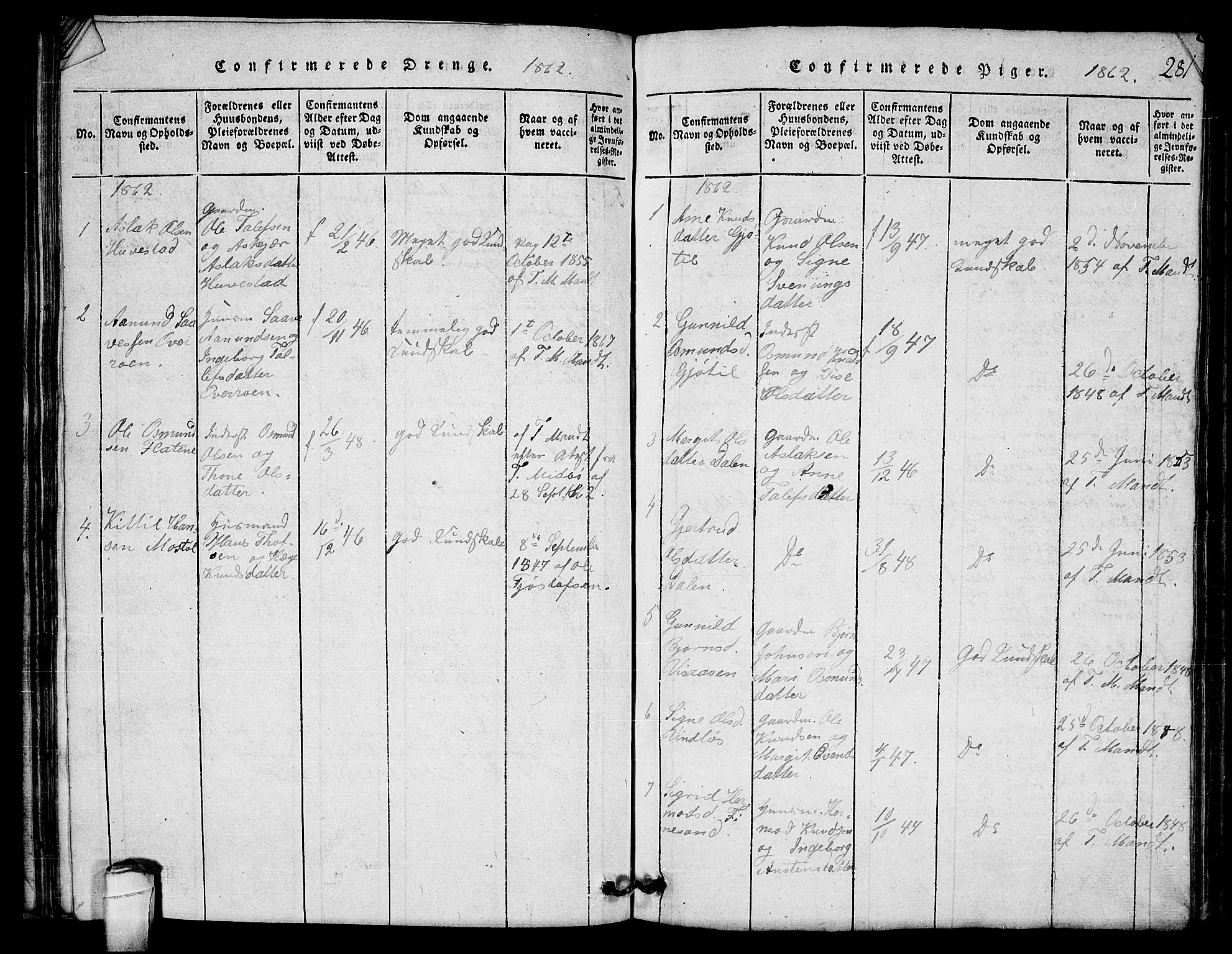 Lårdal kirkebøker, SAKO/A-284/G/Gb/L0001: Parish register (copy) no. II 1, 1815-1865, p. 281