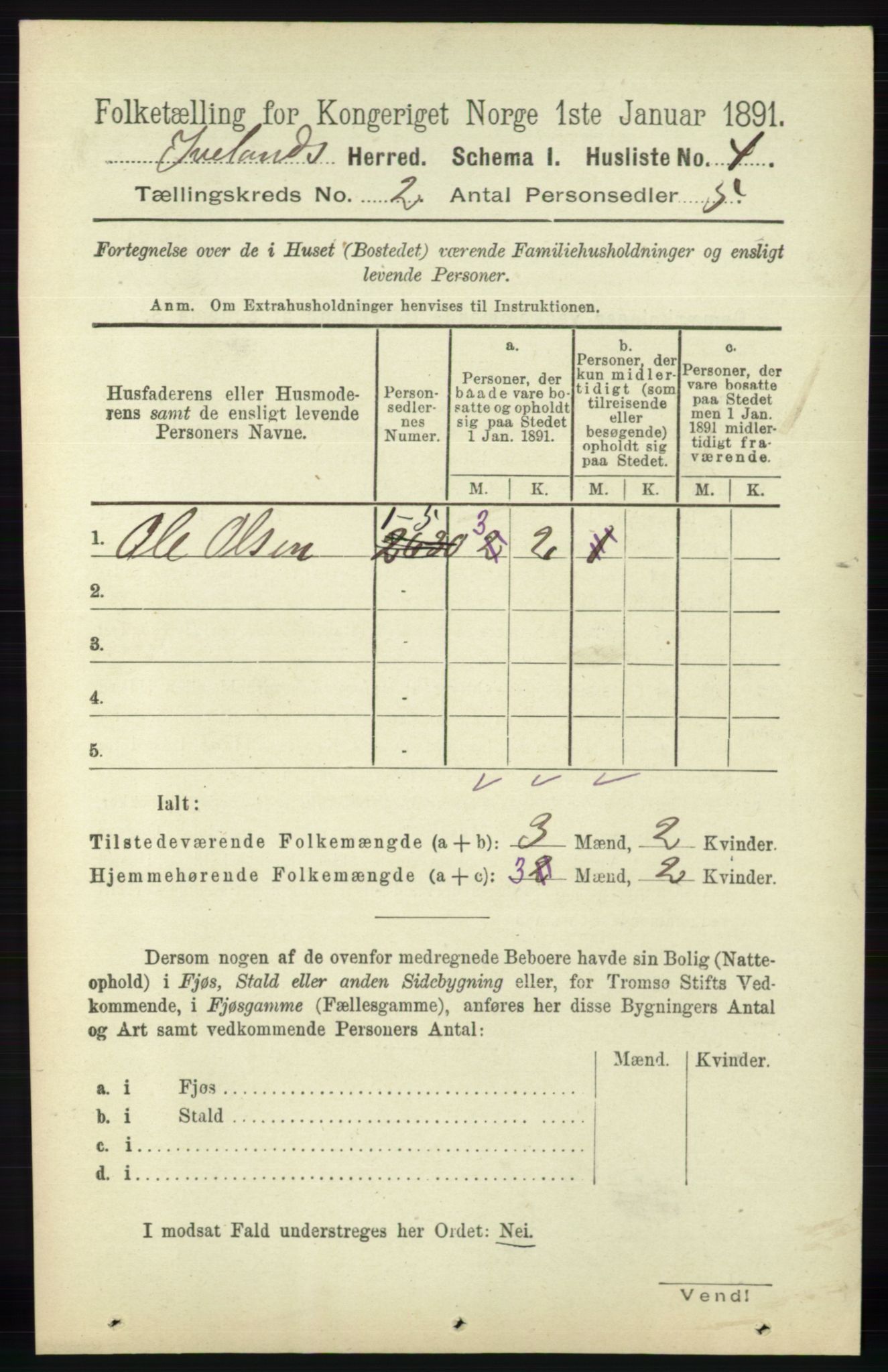 RA, 1891 census for 0935 Iveland, 1891, p. 369