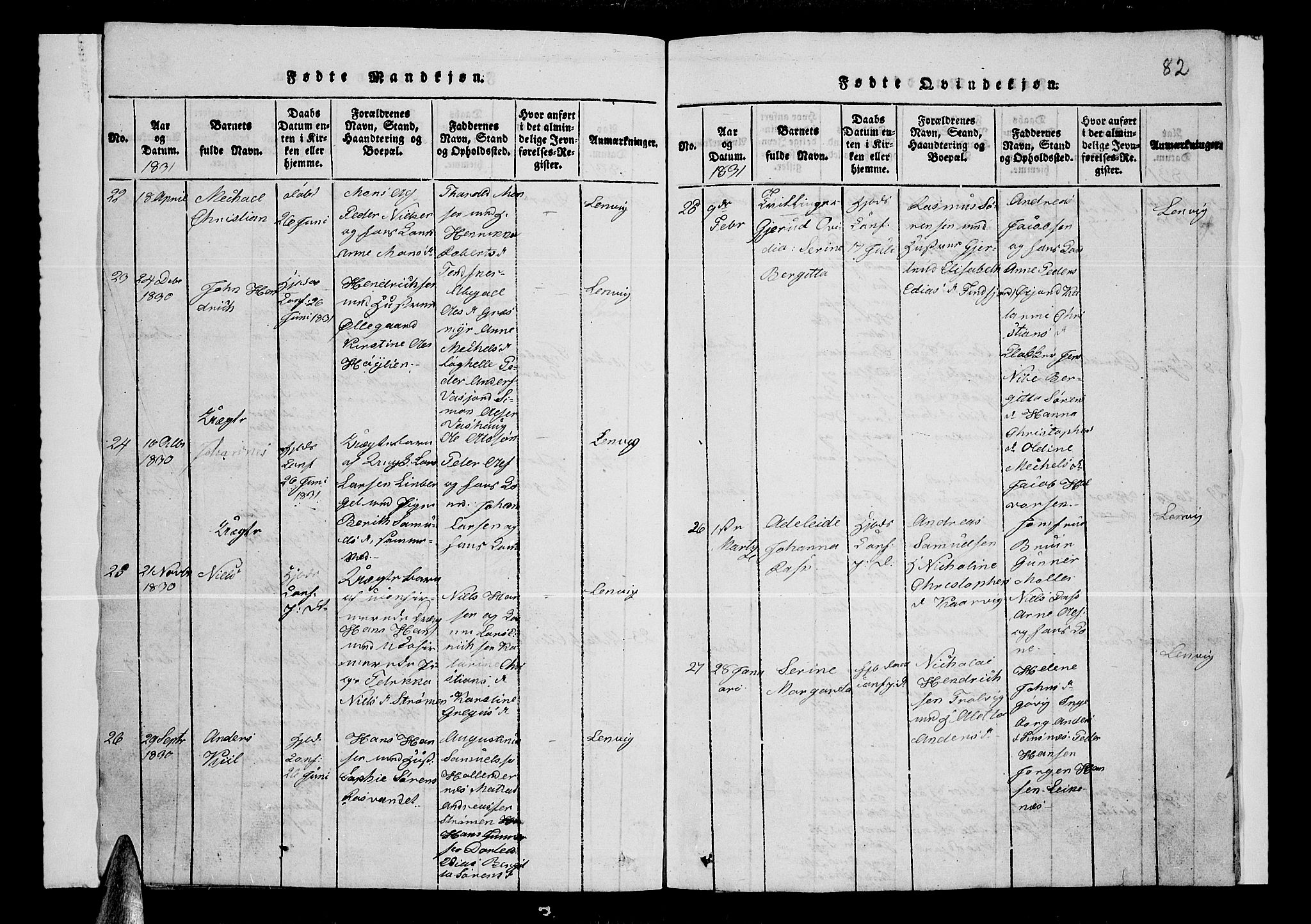 Lenvik sokneprestembete, AV/SATØ-S-1310/H/Ha/Hab/L0001klokker: Parish register (copy) no. 1, 1822-1837, p. 82