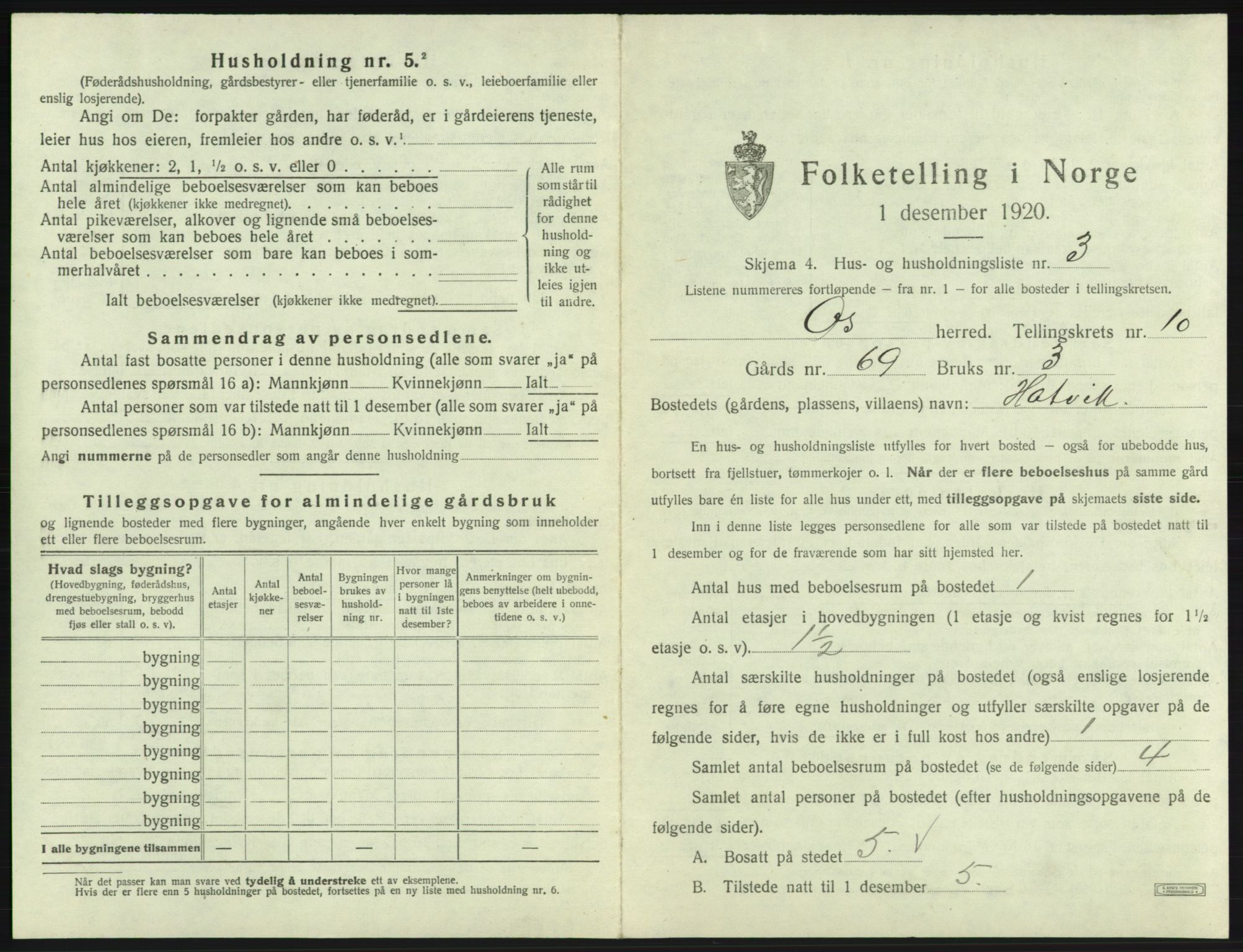 SAB, 1920 census for Os, 1920, p. 1081