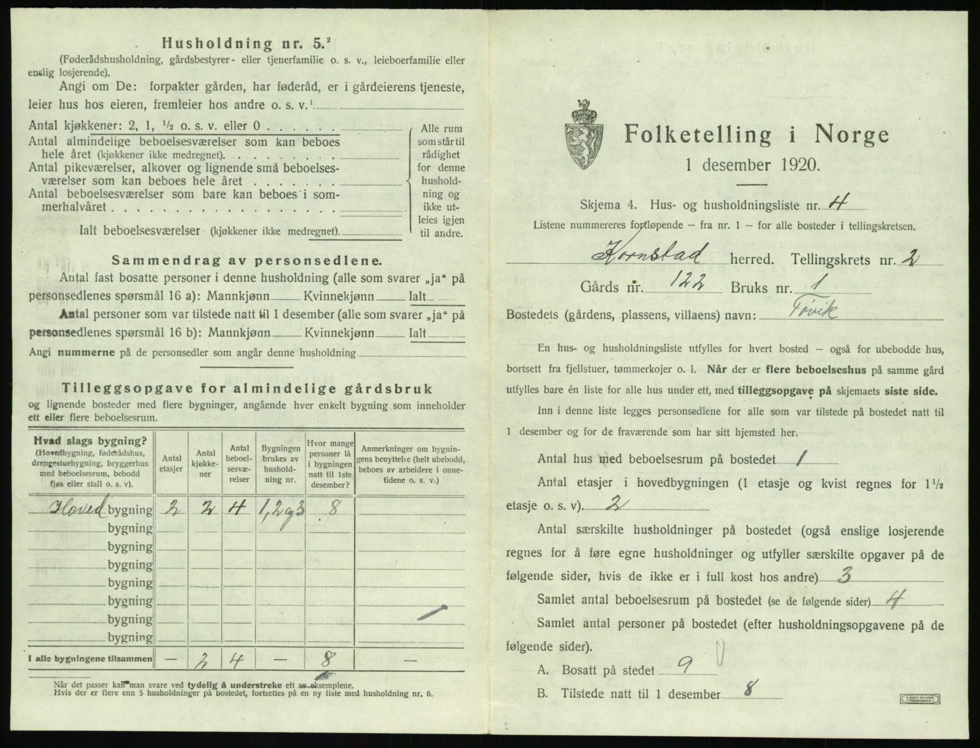 SAT, 1920 census for Kornstad, 1920, p. 135