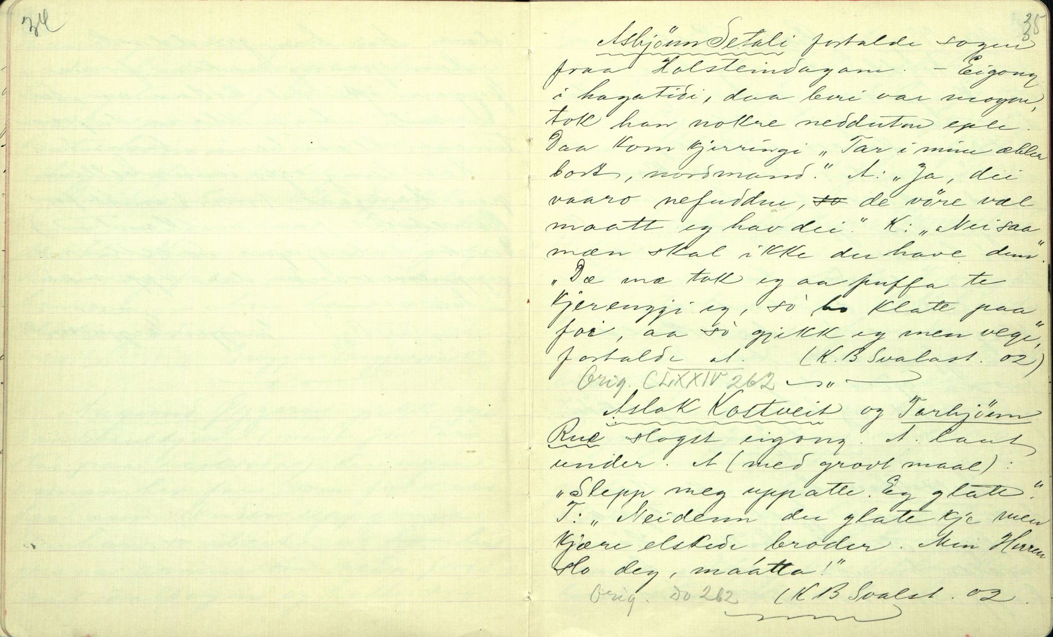 Rikard Berge, TEMU/TGM-A-1003/F/L0001/0025: 001-030 Innholdslister / 21. Biografi, ættesogur, 1902-1903, p. 34-35
