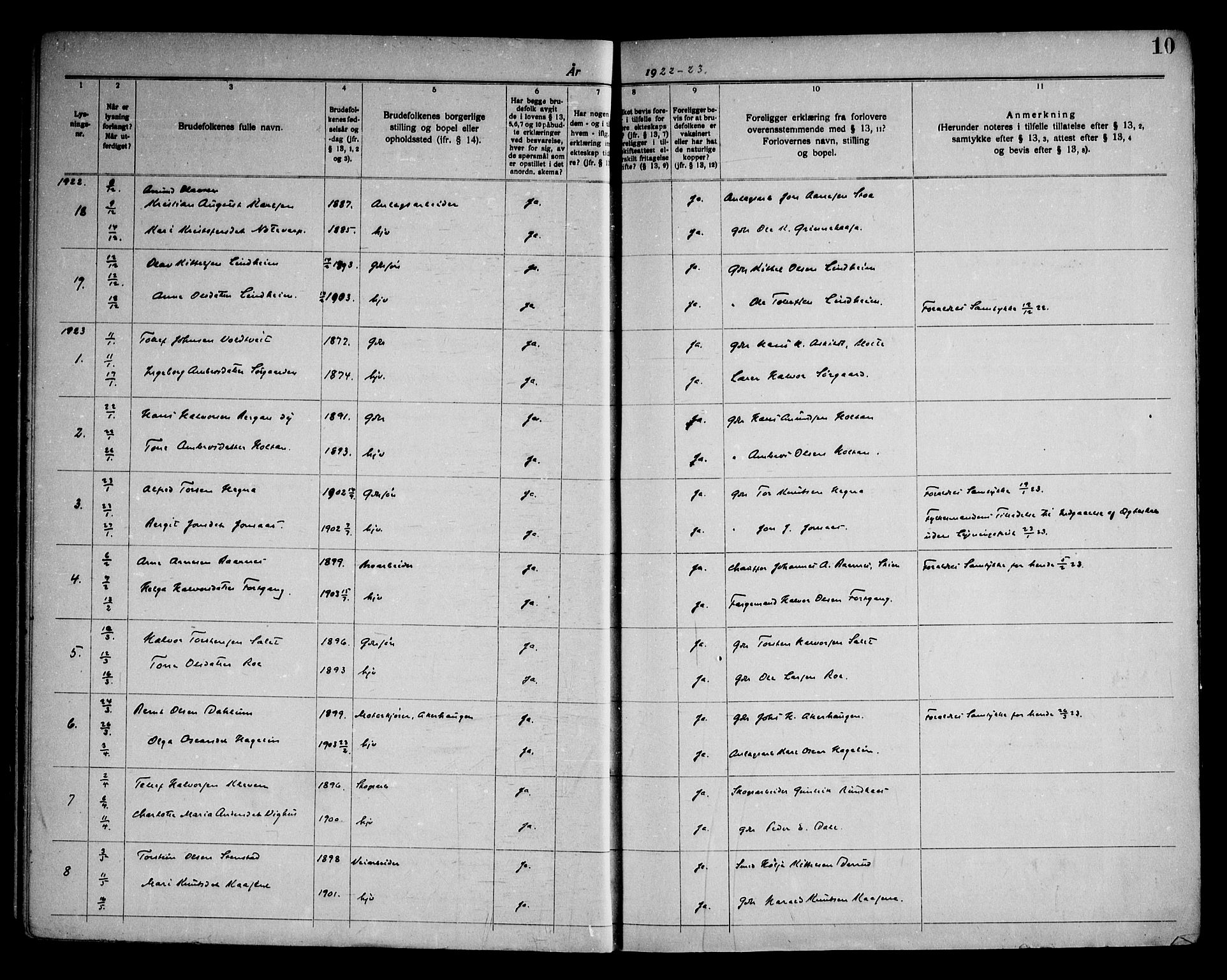 Sauherad kirkebøker, SAKO/A-298/H/Ha/L0001: Banns register no. 1, 1919-1960, p. 10