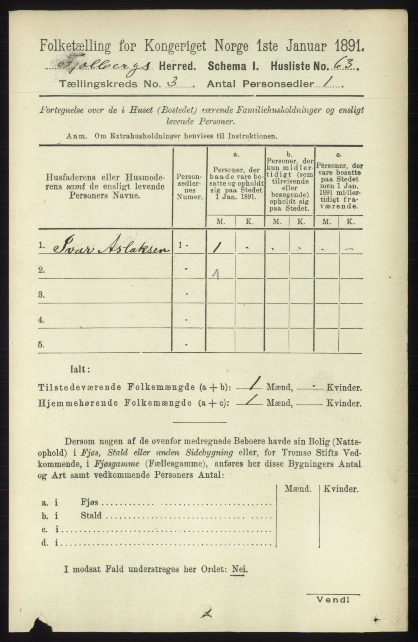 RA, 1891 census for 1213 Fjelberg, 1891, p. 783