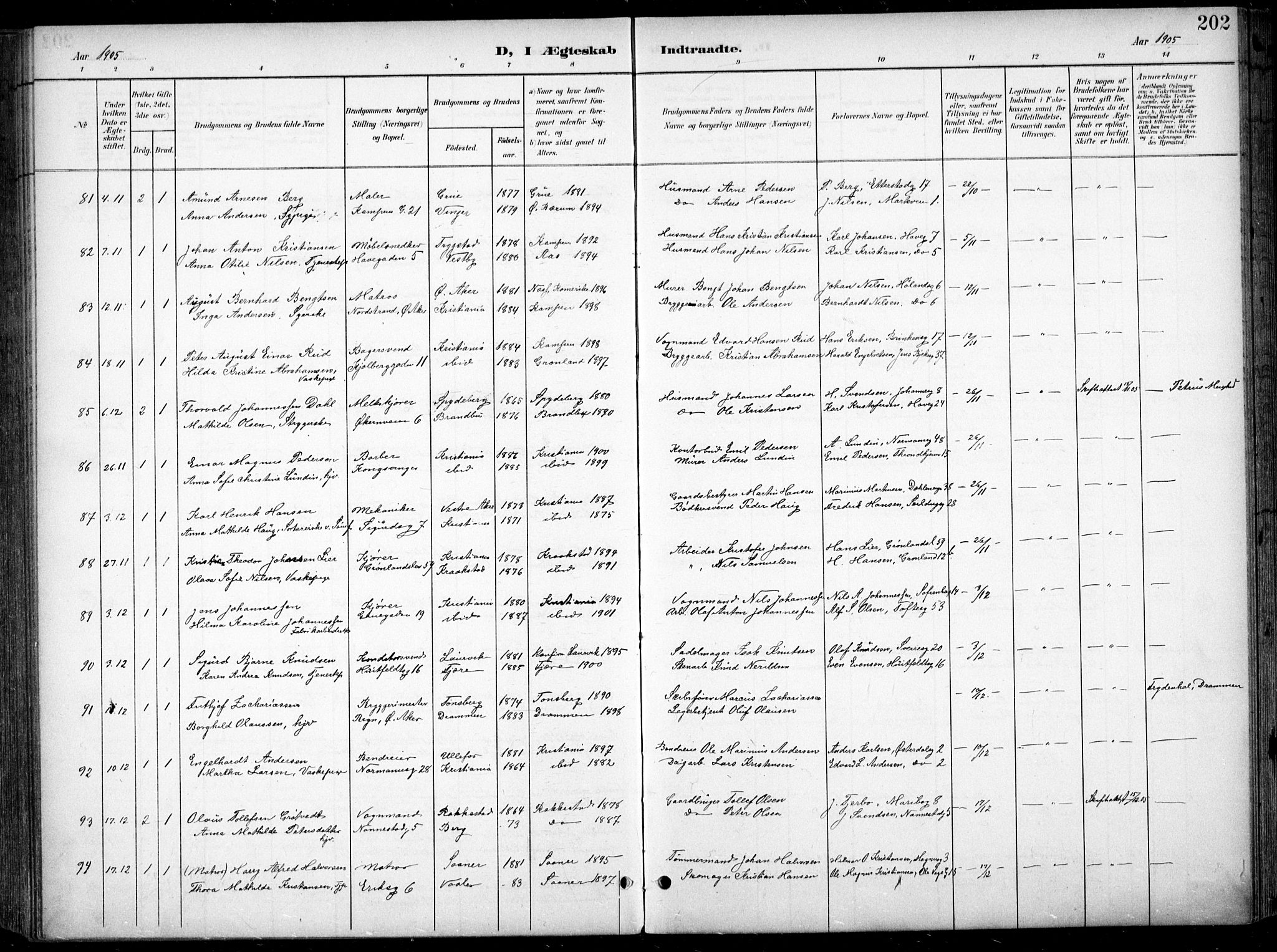 Kampen prestekontor Kirkebøker, SAO/A-10853/F/Fa/L0009: Parish register (official) no. I 9, 1899-1911, p. 202