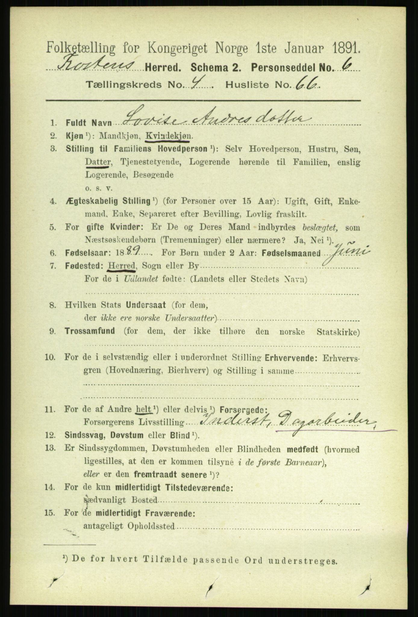 RA, 1891 census for 1717 Frosta, 1891, p. 3036