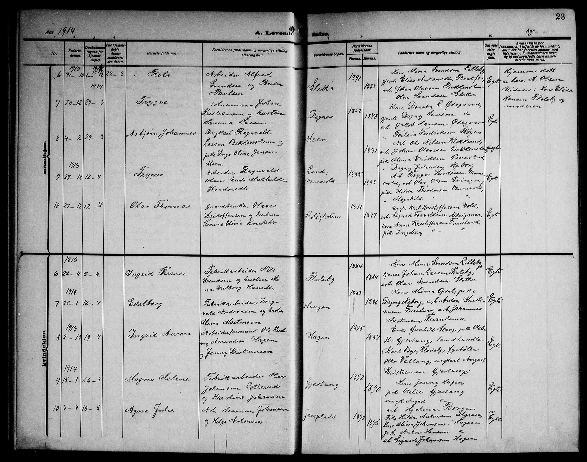 Enebakk prestekontor Kirkebøker, AV/SAO-A-10171c/G/Ga/L0007: Parish register (copy) no. I 7, 1911-1949, p. 23