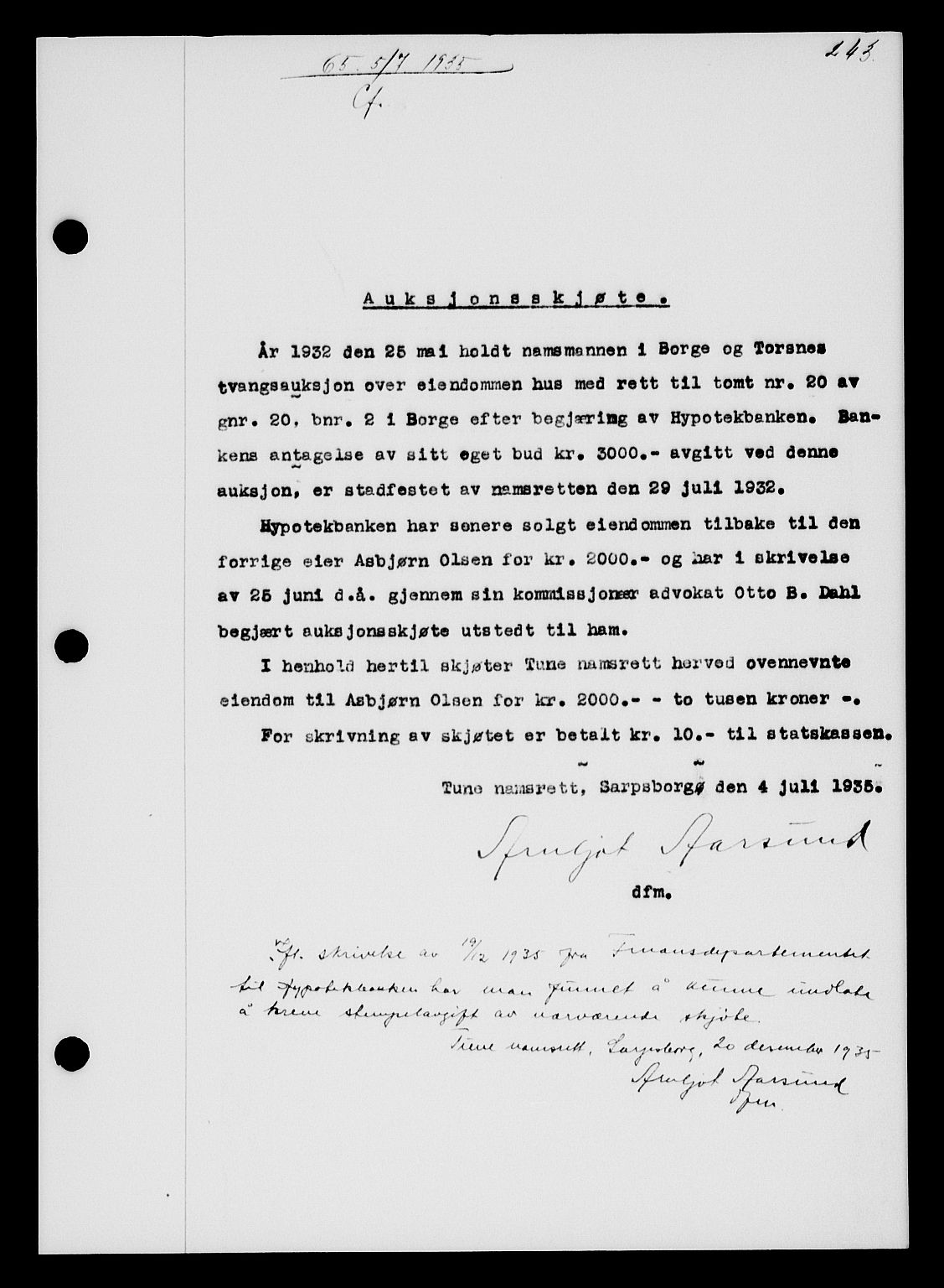 Tune sorenskriveri, SAO/A-10470/G/Gb/Gbb/L0004: Mortgage book no. II 20-24, 1933-1935, Deed date: 05.07.1935