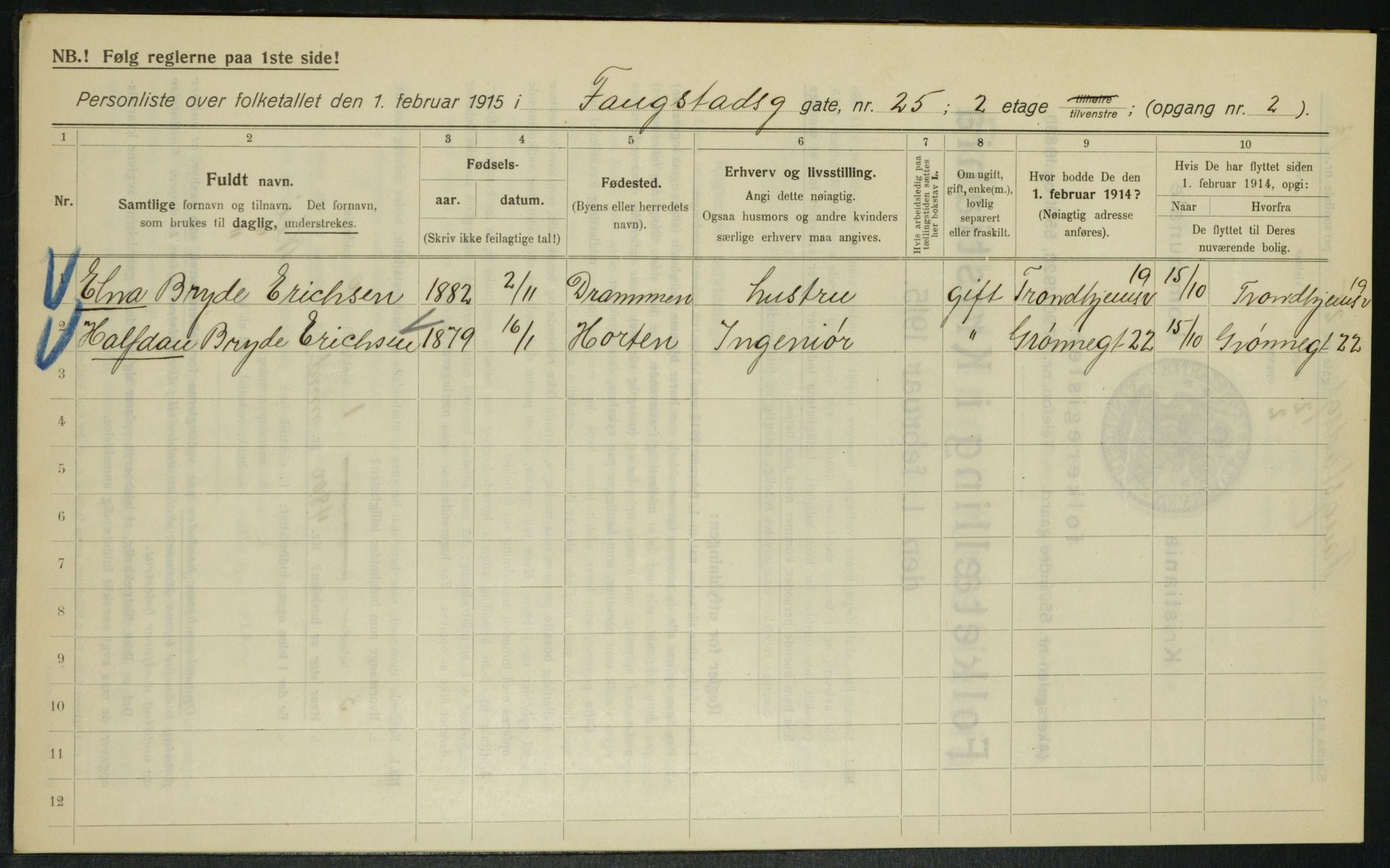 OBA, Municipal Census 1915 for Kristiania, 1915, p. 24916