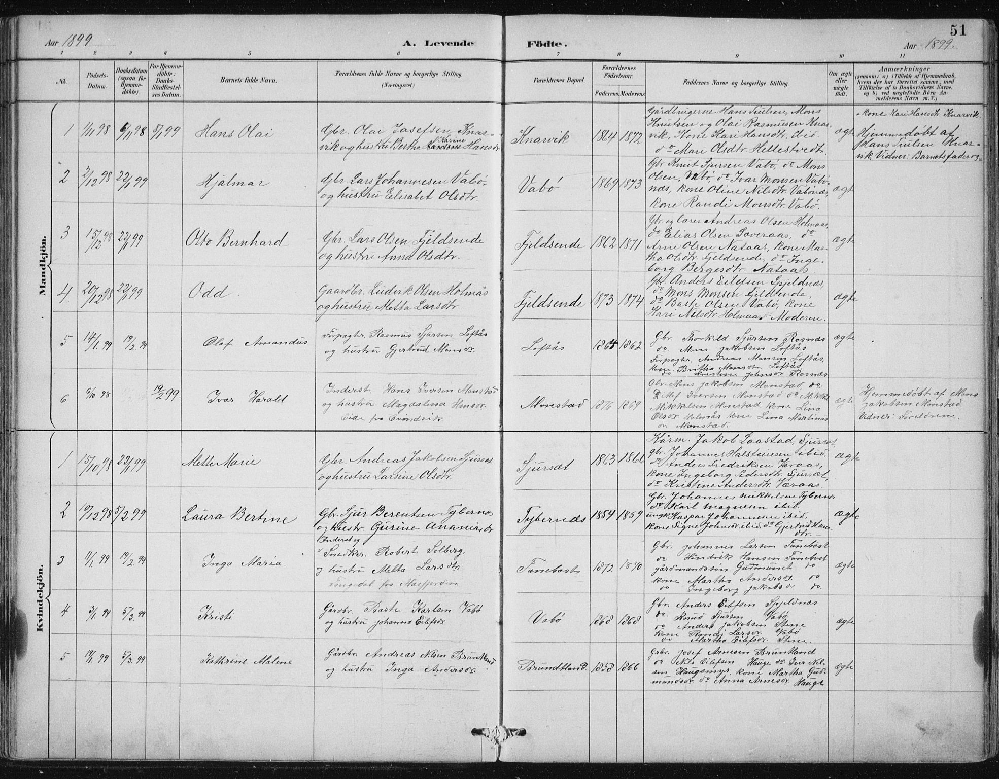 Lindås Sokneprestembete, SAB/A-76701/H/Hab: Parish register (copy) no. B 3, 1886-1914, p. 51