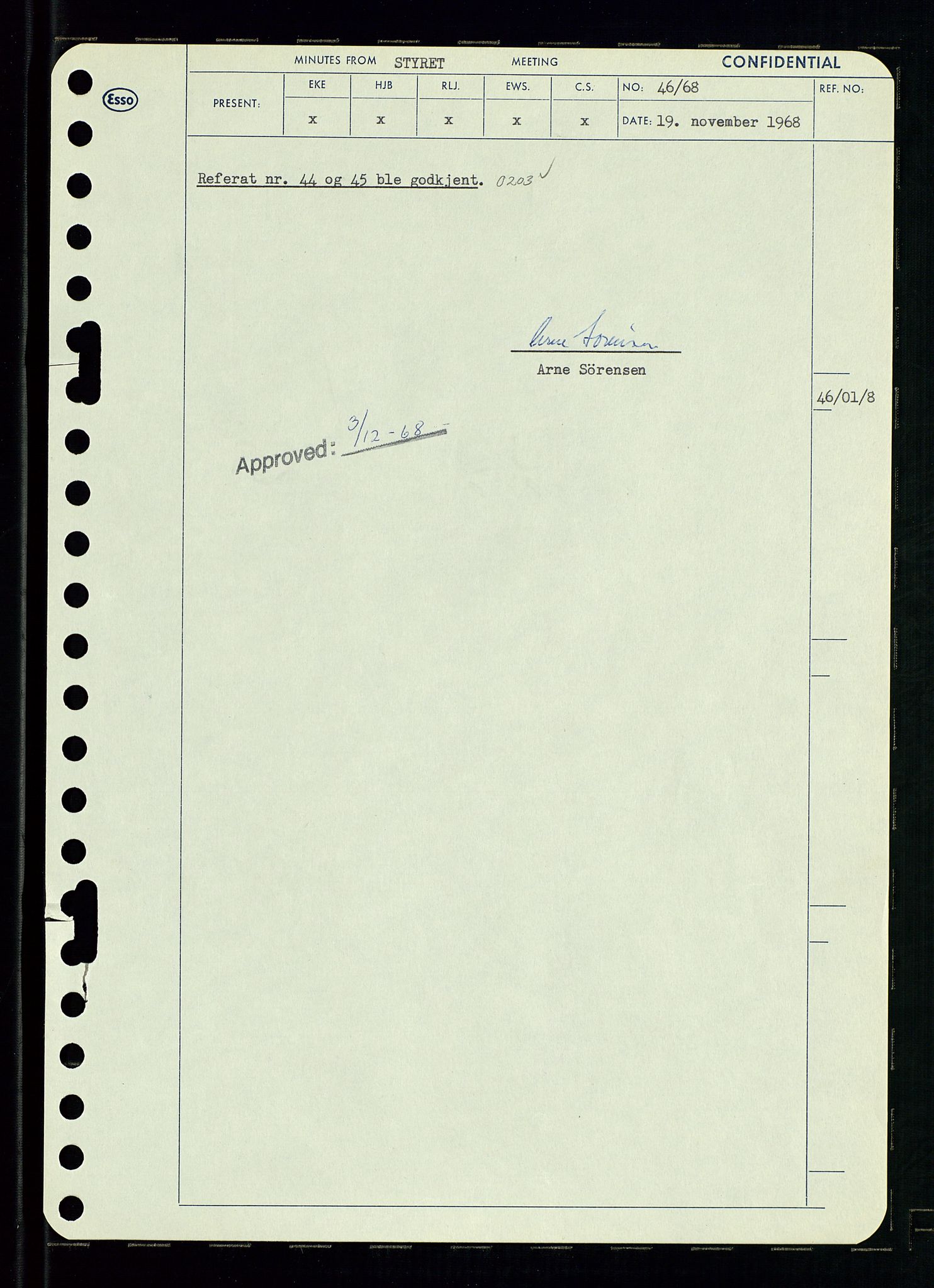 Pa 0982 - Esso Norge A/S, AV/SAST-A-100448/A/Aa/L0002/0004: Den administrerende direksjon Board minutes (styrereferater) / Den administrerende direksjon Board minutes (styrereferater), 1968, p. 68