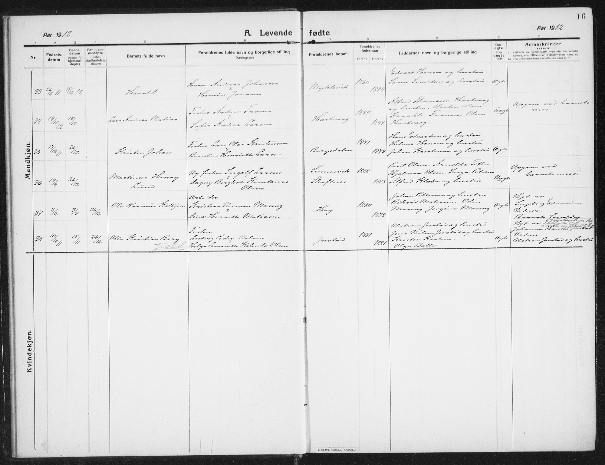 Ministerialprotokoller, klokkerbøker og fødselsregistre - Nordland, AV/SAT-A-1459/882/L1183: Parish register (copy) no. 882C01, 1911-1938, p. 16