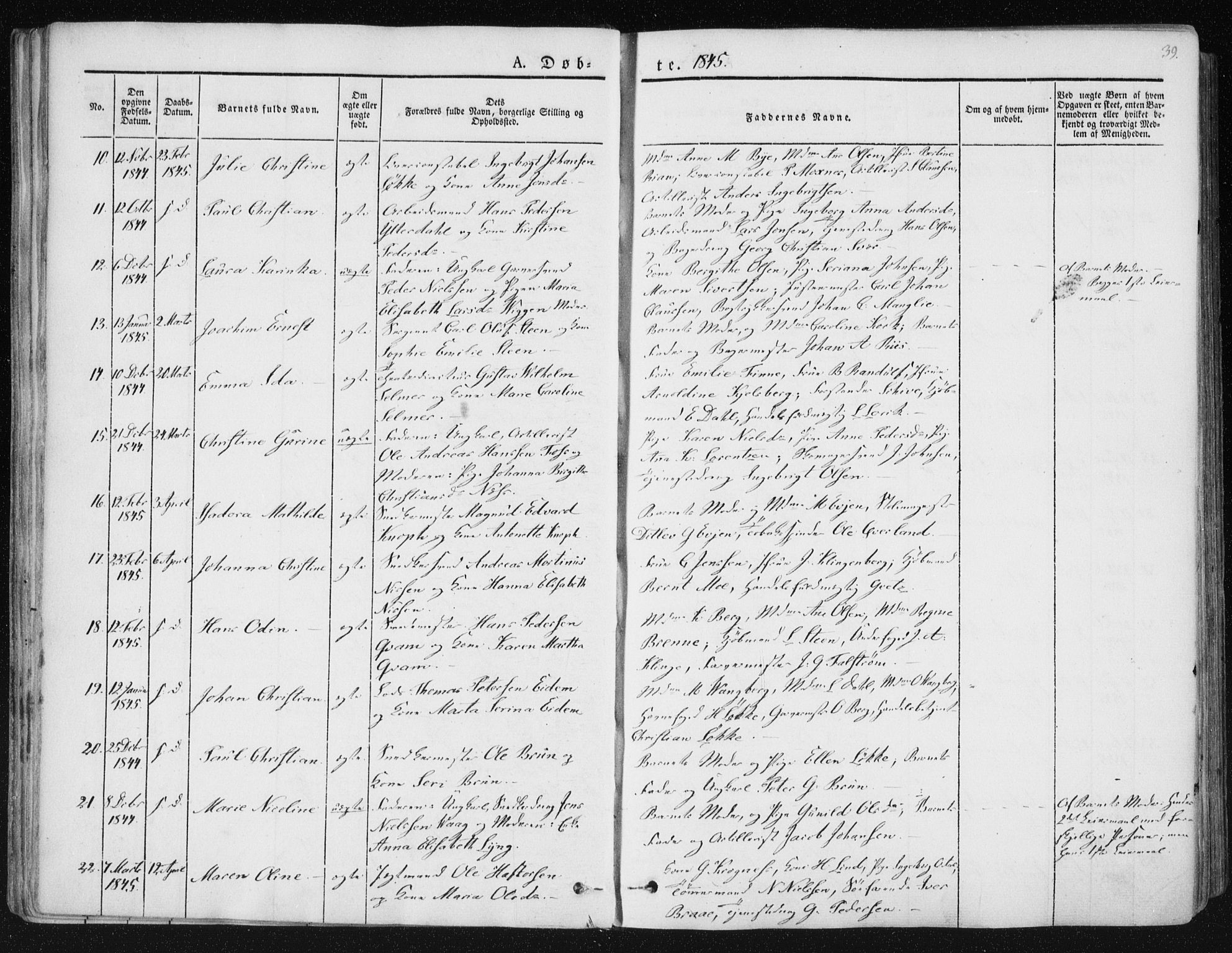 Ministerialprotokoller, klokkerbøker og fødselsregistre - Sør-Trøndelag, SAT/A-1456/602/L0110: Parish register (official) no. 602A08, 1840-1854, p. 39