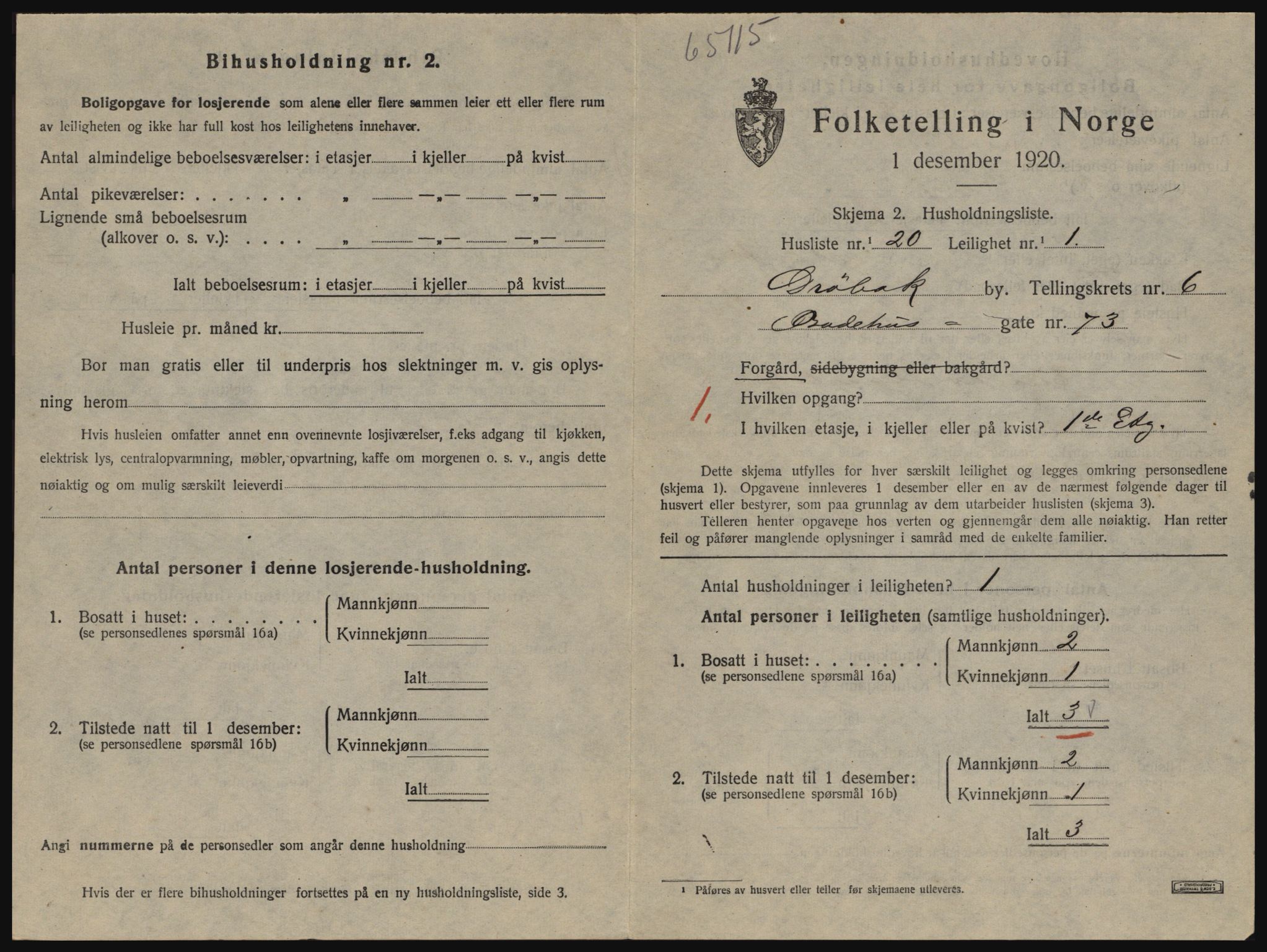 SAO, 1920 census for Drøbak, 1920, p. 1601