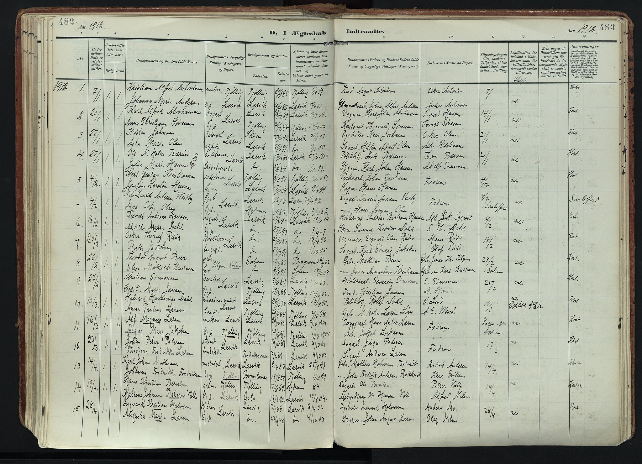 Larvik kirkebøker, AV/SAKO-A-352/F/Fa/L0011: Parish register (official) no. I 11, 1902-1922, p. 482-483