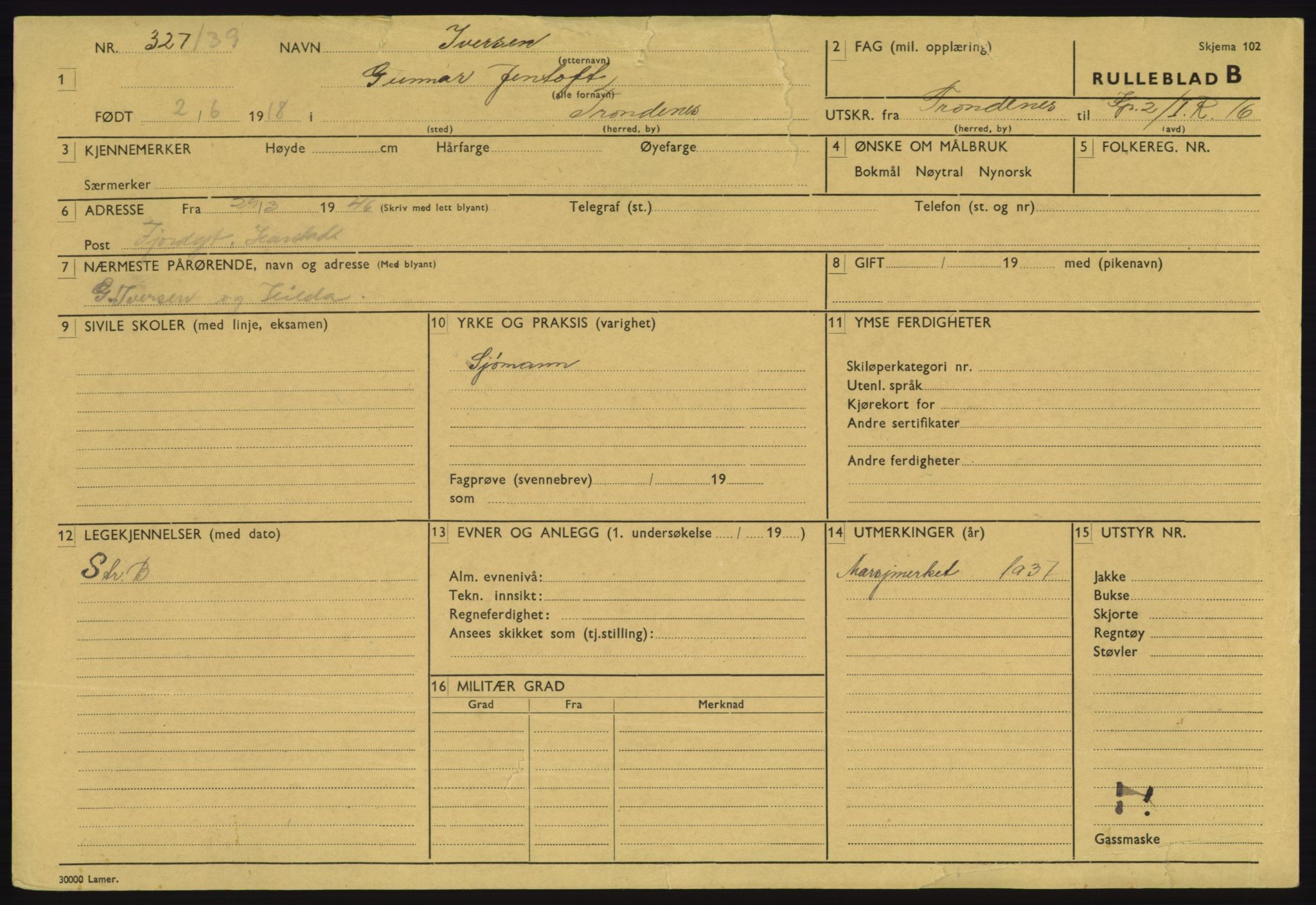 Forsvaret, Troms infanteriregiment nr. 16, AV/RA-RAFA-3146/P/Pa/L0023: Rulleblad for regimentets menige mannskaper, årsklasse 1939, 1939, p. 515