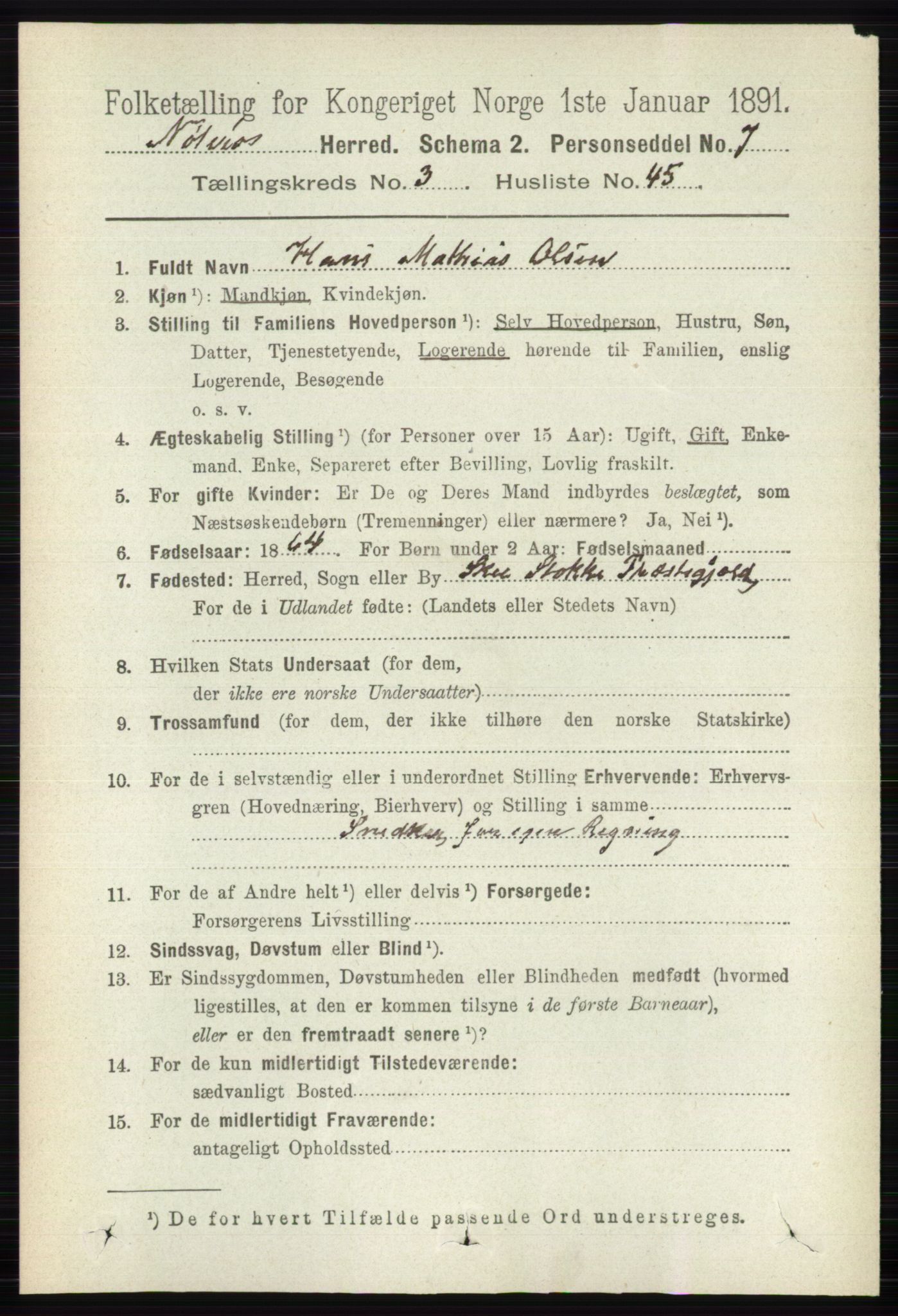 RA, 1891 census for 0722 Nøtterøy, 1891, p. 1820