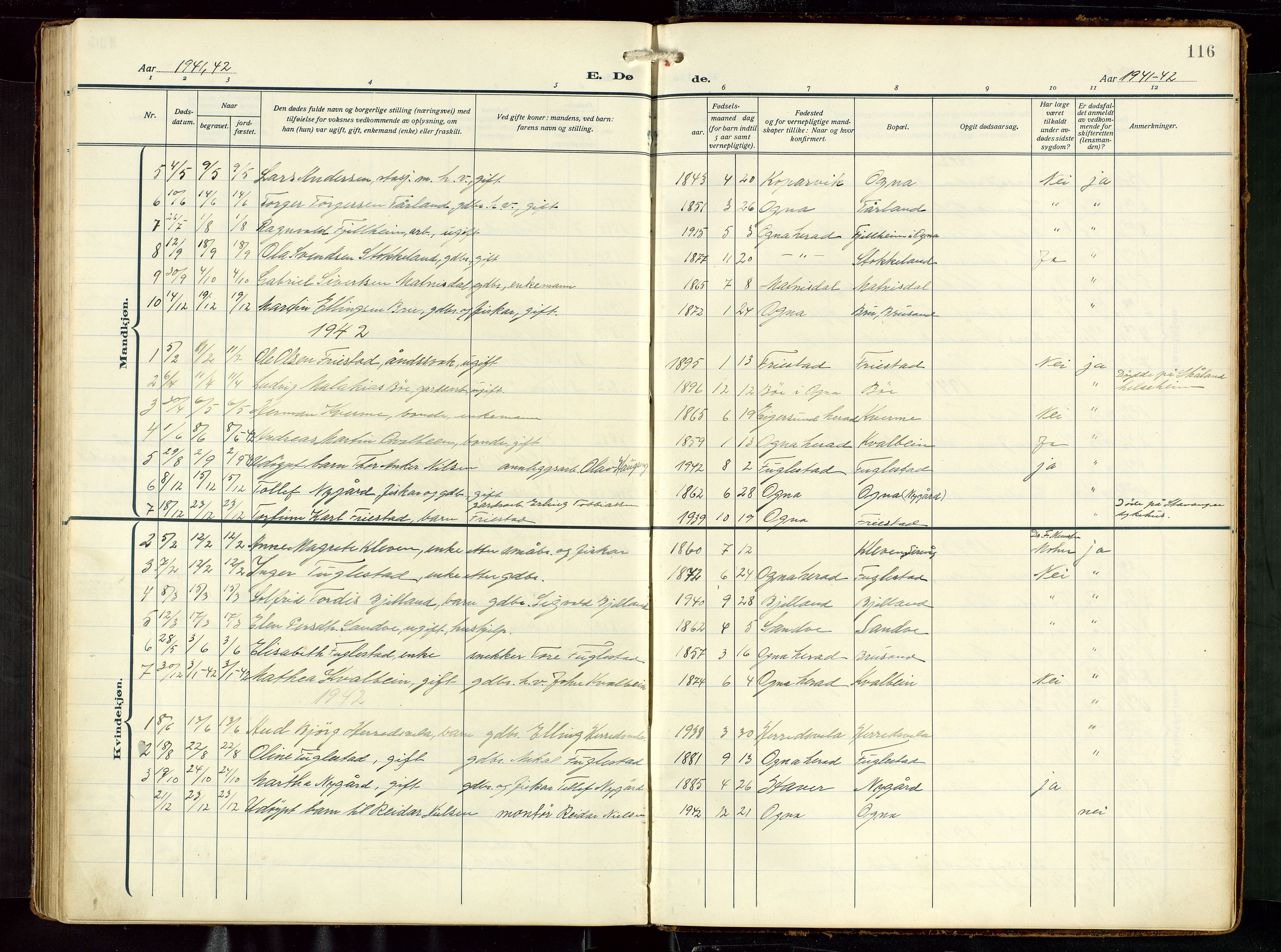 Eigersund sokneprestkontor, AV/SAST-A-101807/S09: Parish register (copy) no. B 22, 1915-1947, p. 116