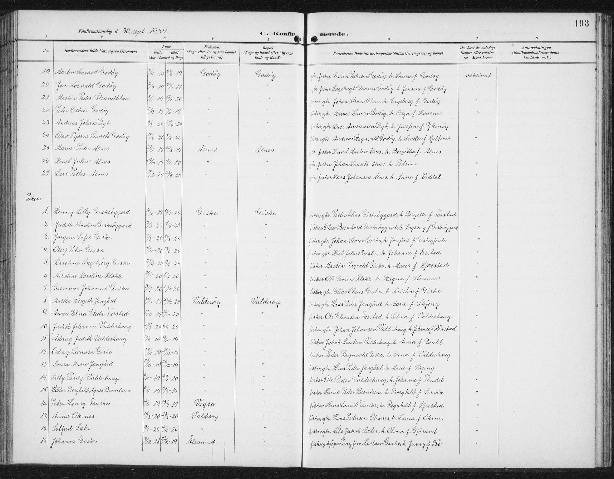 Ministerialprotokoller, klokkerbøker og fødselsregistre - Møre og Romsdal, AV/SAT-A-1454/534/L0489: Parish register (copy) no. 534C01, 1899-1941, p. 193