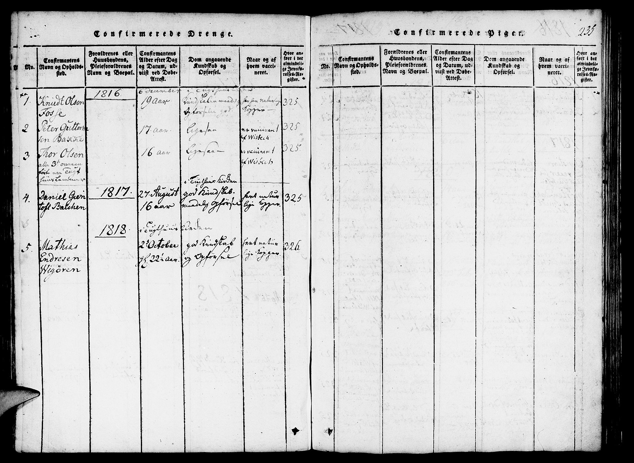 St. Jørgens hospital og Årstad sokneprestembete, AV/SAB-A-99934: Parish register (official) no. A 3, 1815-1843, p. 235