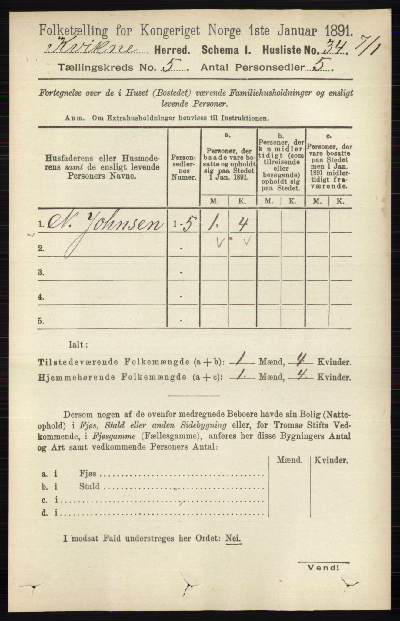 RA, 1891 census for 0440 Kvikne, 1891, p. 1327