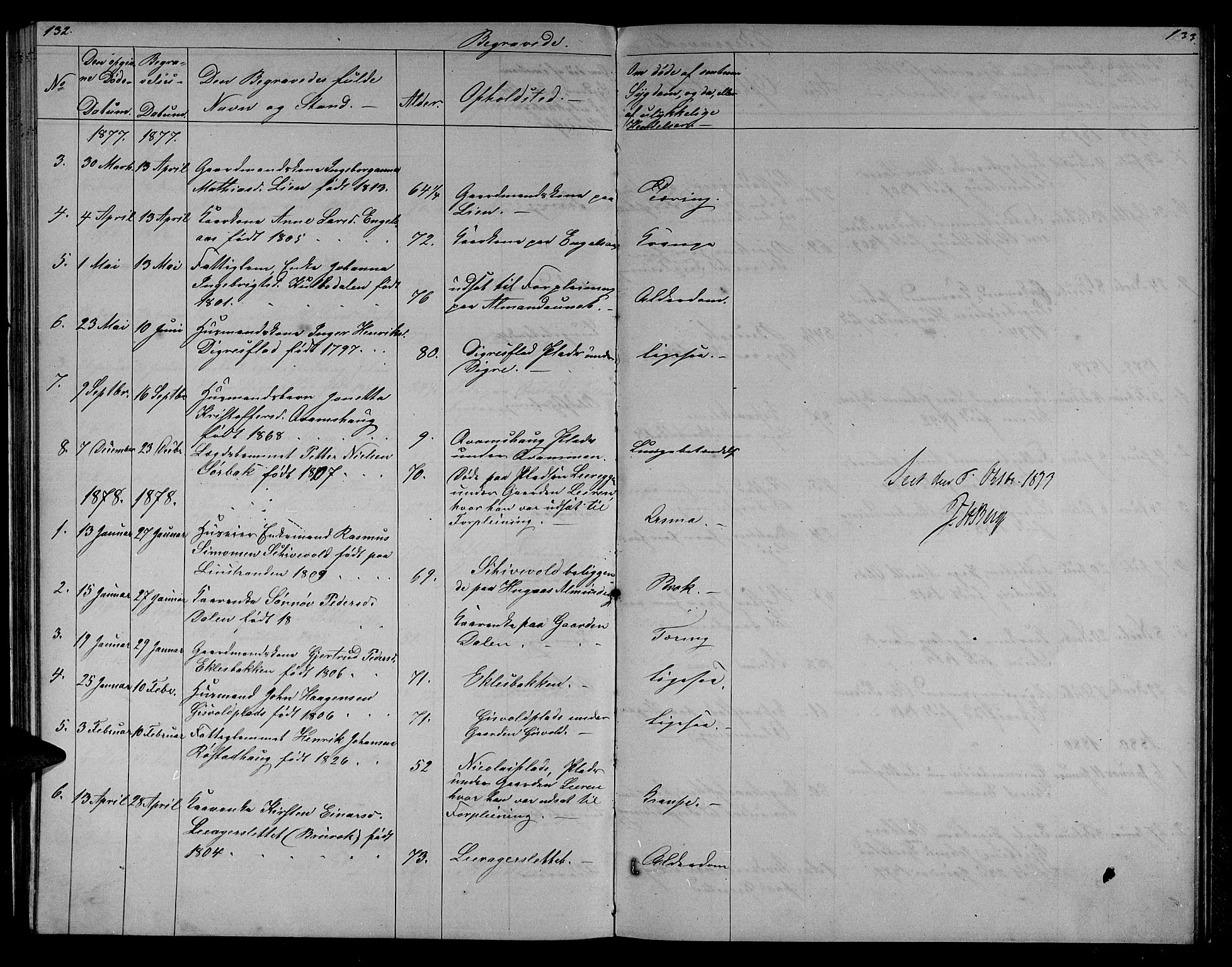 Ministerialprotokoller, klokkerbøker og fødselsregistre - Sør-Trøndelag, AV/SAT-A-1456/608/L0340: Parish register (copy) no. 608C06, 1864-1889, p. 132-133