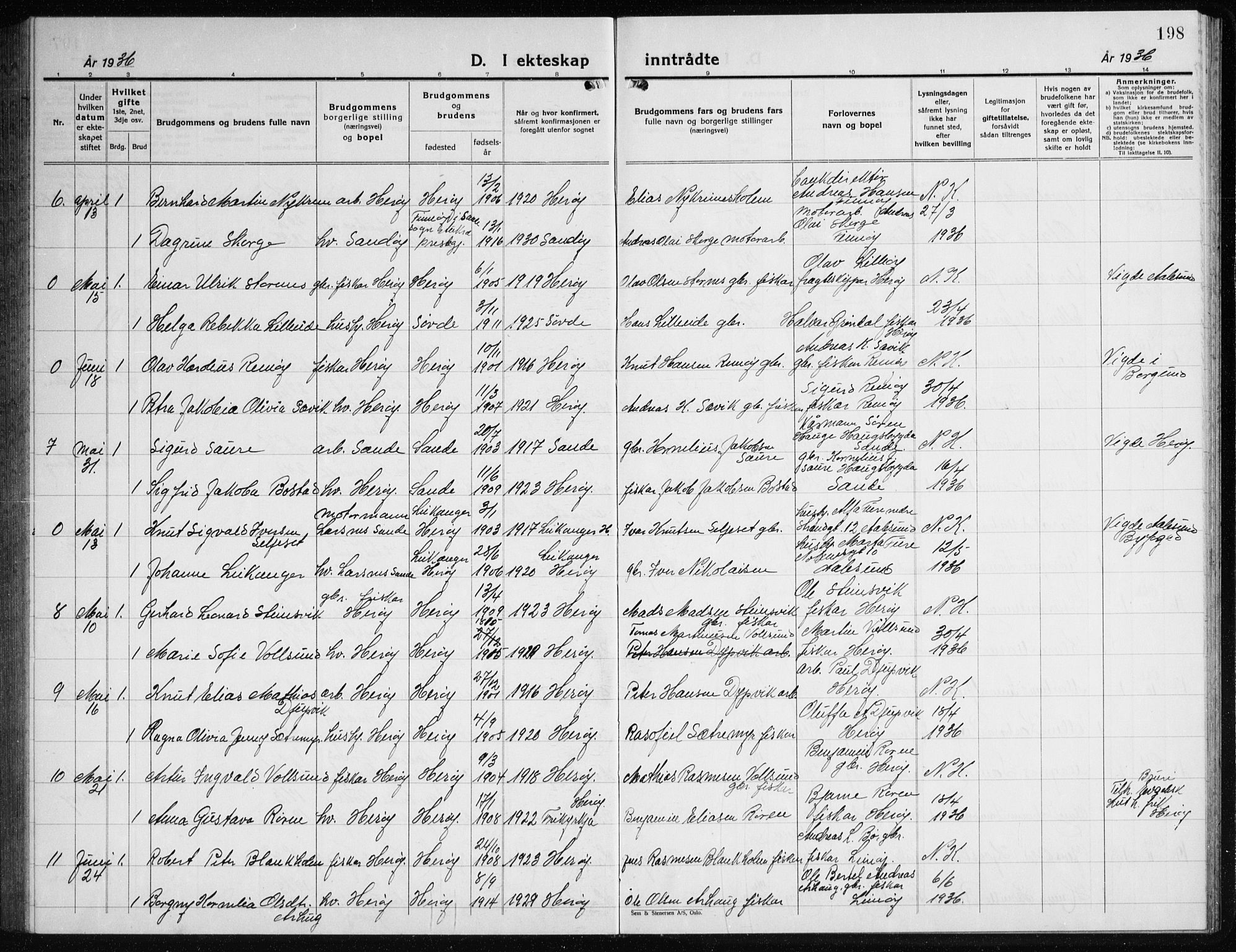 Ministerialprotokoller, klokkerbøker og fødselsregistre - Møre og Romsdal, AV/SAT-A-1454/507/L0085: Parish register (copy) no. 507C08, 1933-1944, p. 198