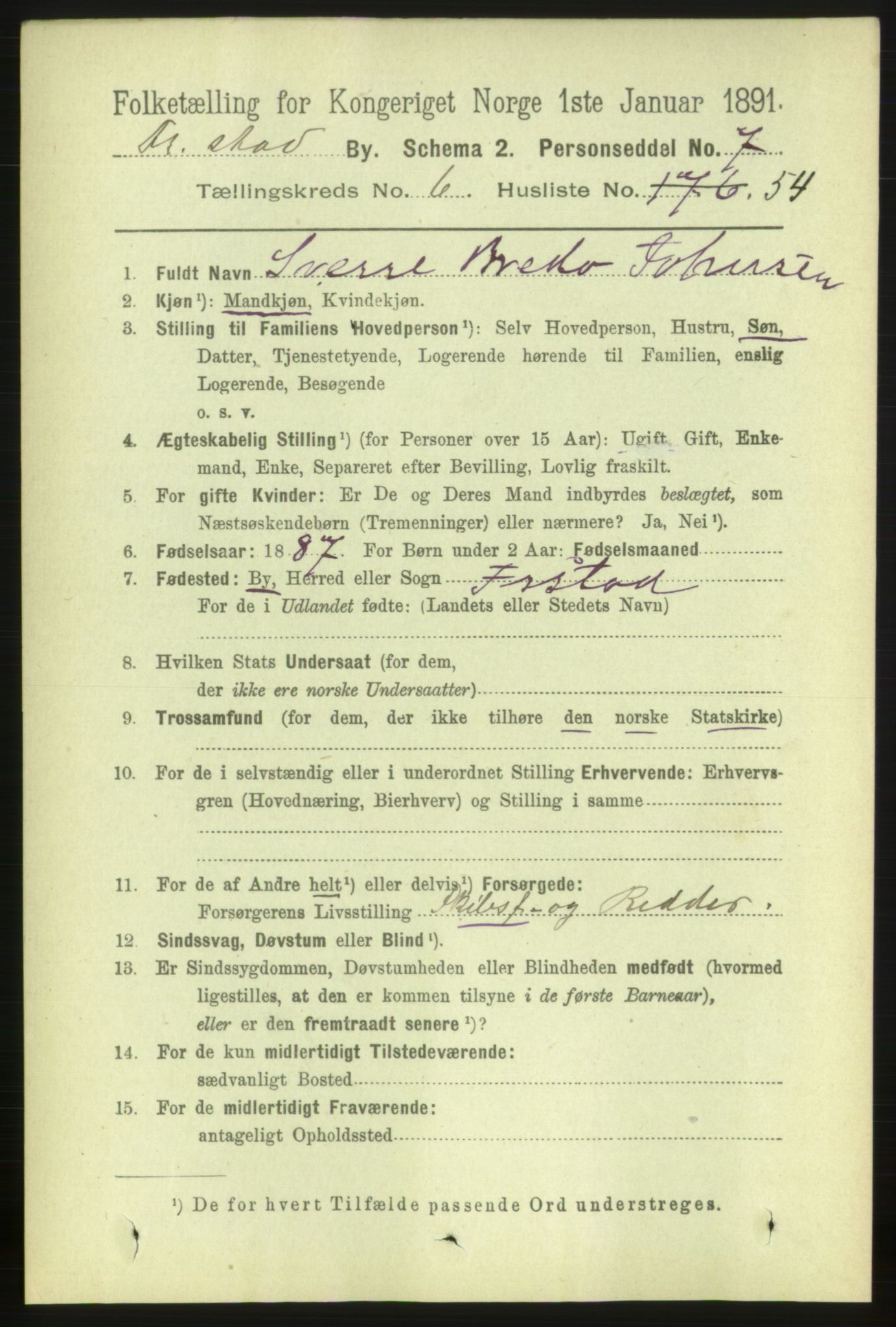 RA, 1891 census for 0103 Fredrikstad, 1891, p. 8153