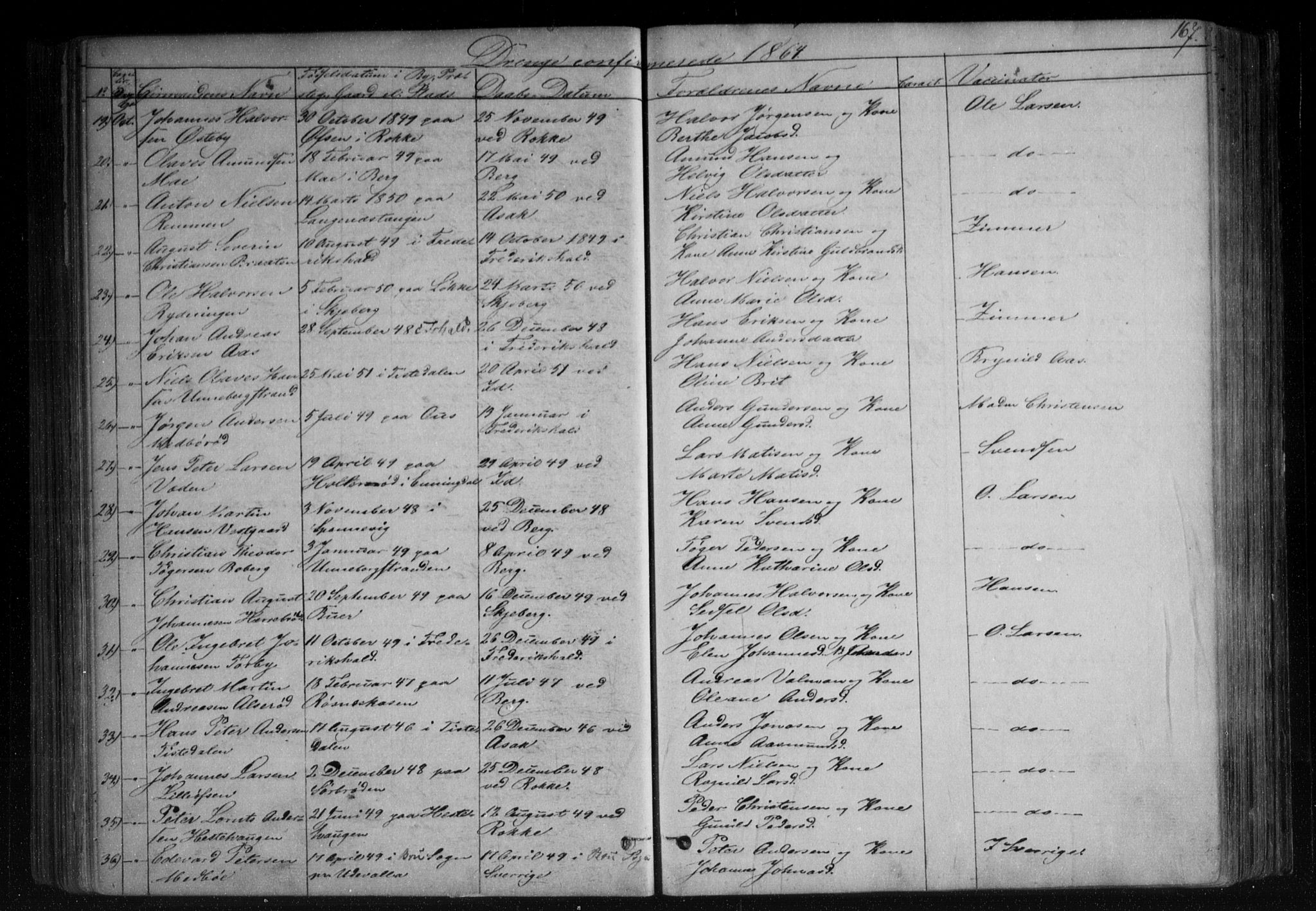 Berg prestekontor Kirkebøker, AV/SAO-A-10902/F/Fa/L0005: Parish register (official) no. I 5, 1861-1877, p. 167