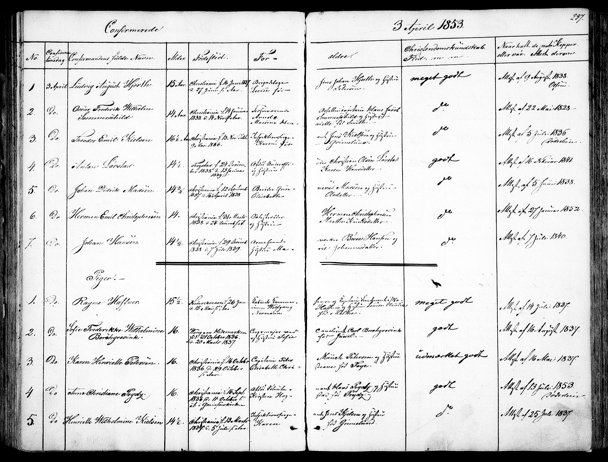 Garnisonsmenigheten Kirkebøker, AV/SAO-A-10846/F/Fa/L0008: Parish register (official) no. 8, 1842-1859, p. 237