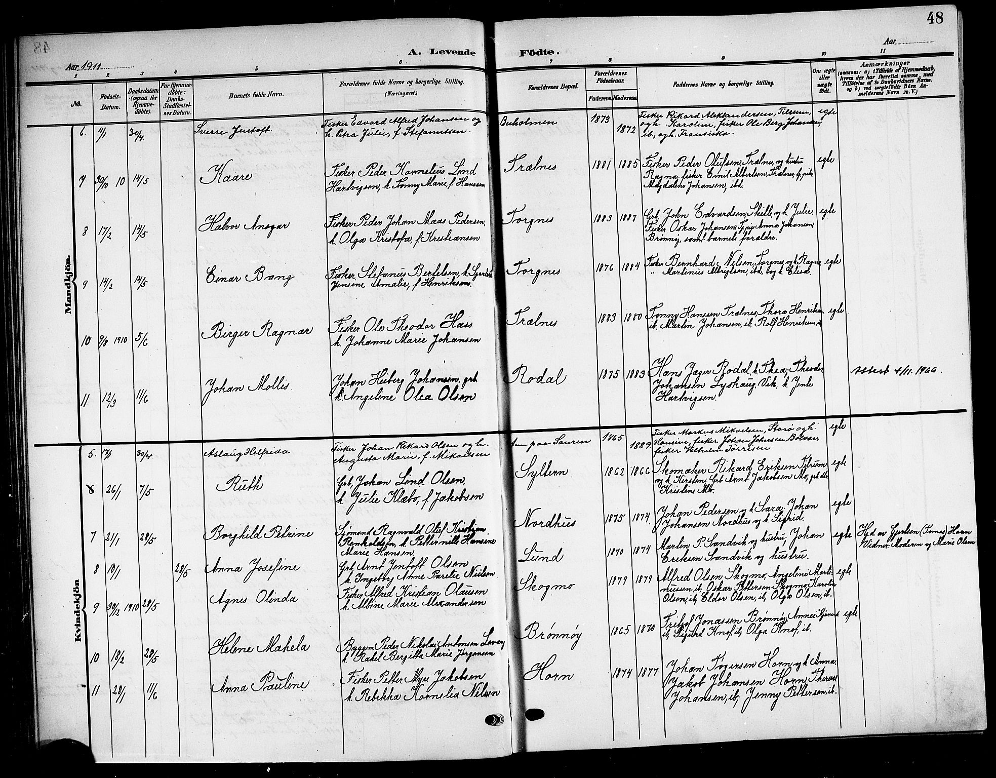 Ministerialprotokoller, klokkerbøker og fødselsregistre - Nordland, AV/SAT-A-1459/813/L0214: Parish register (copy) no. 813C06, 1904-1917, p. 48