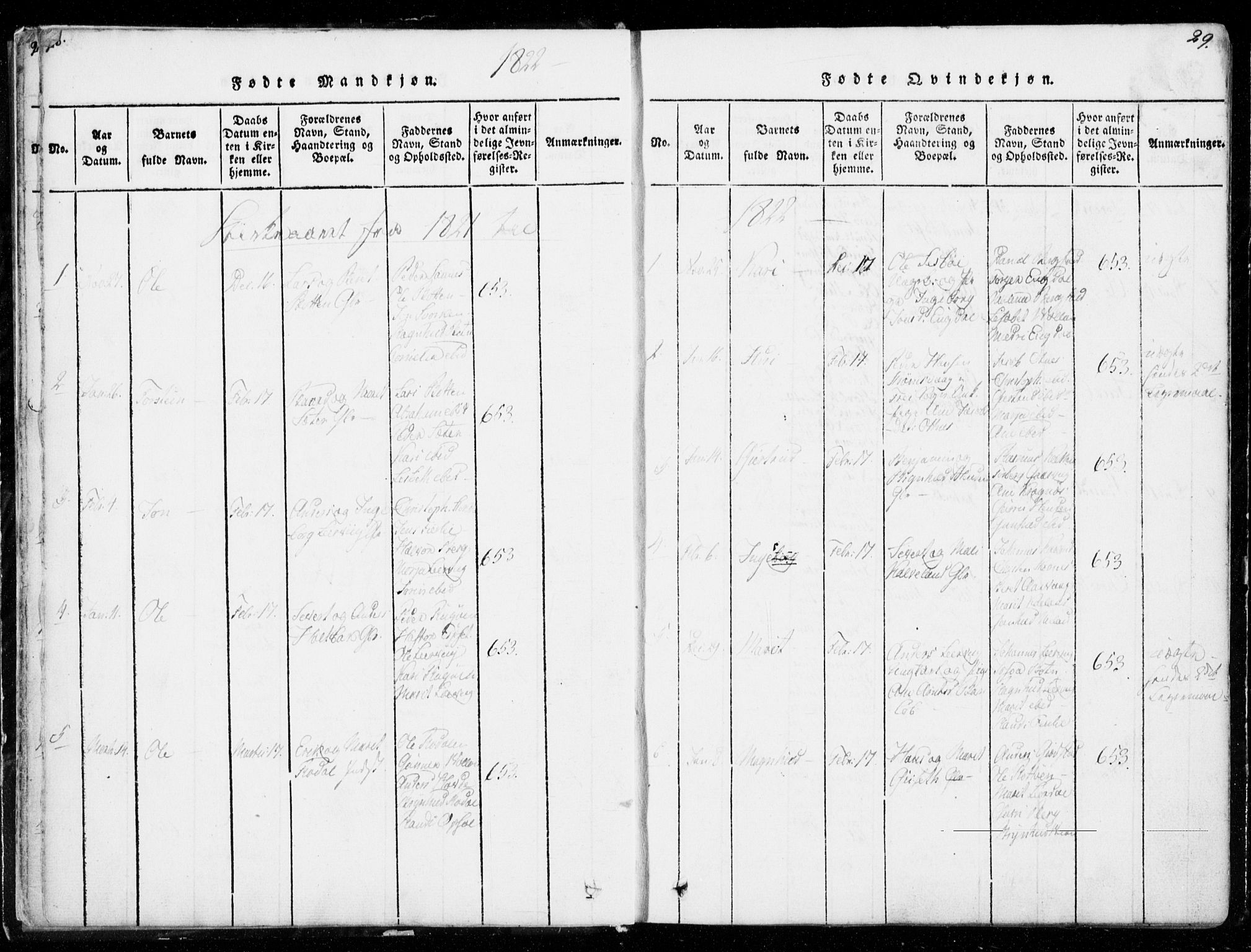 Ministerialprotokoller, klokkerbøker og fødselsregistre - Møre og Romsdal, AV/SAT-A-1454/578/L0903: Parish register (official) no. 578A02, 1819-1838, p. 28-29