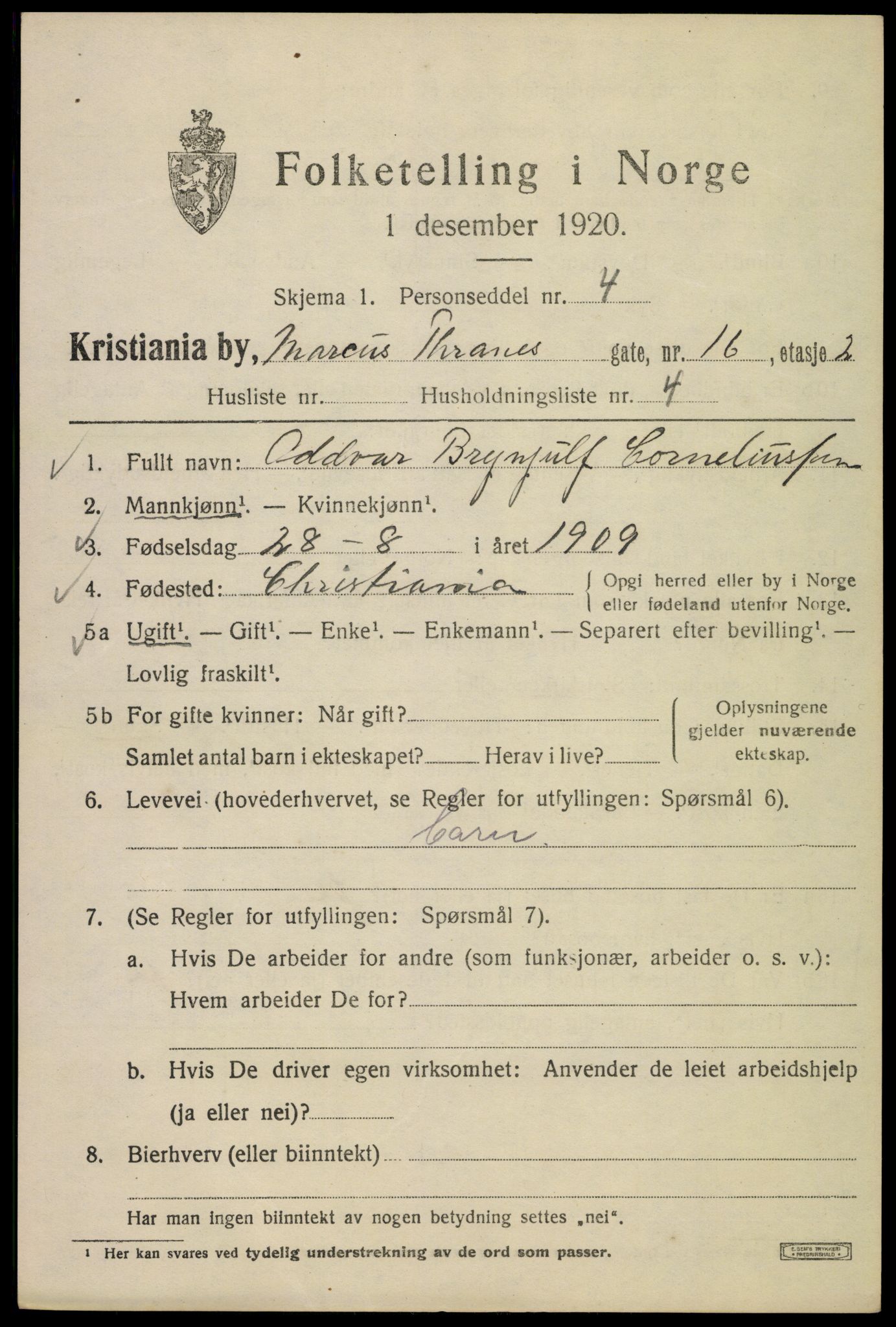 SAO, 1920 census for Kristiania, 1920, p. 375271